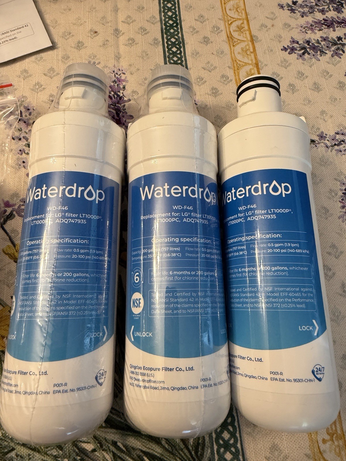 NEW 3 pack Waterdrop Replacement Filter For LG (Model: WD-F46)