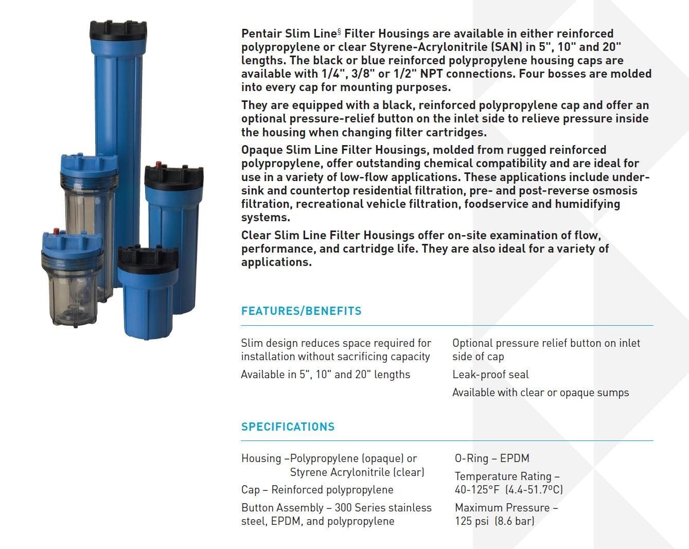 Pentair Pentek 158007 Traditional Slim Line Filter Housing with Pressure Relief