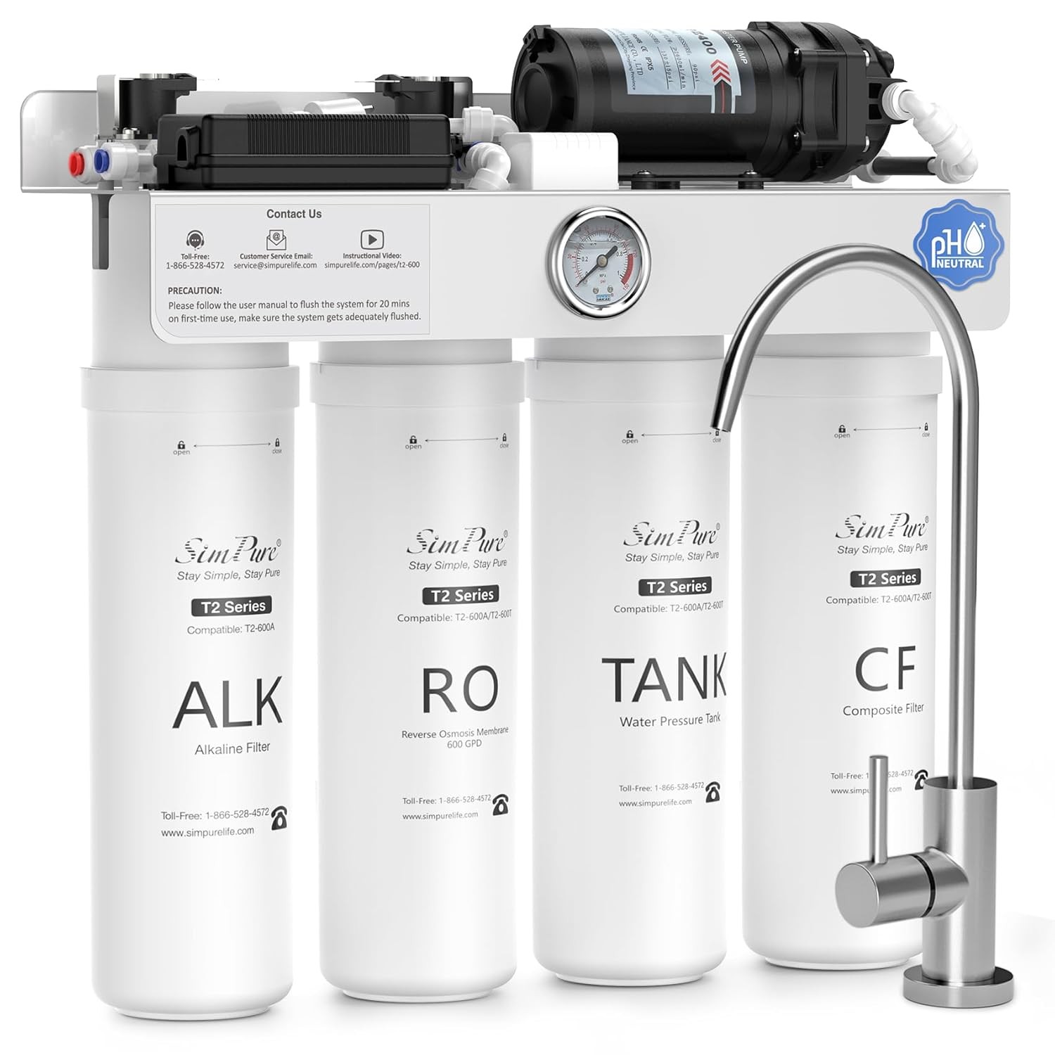 SimPure T2-600A Reverse Osmosis Water Filter System Alkaline Water, NSF/ANSI 58