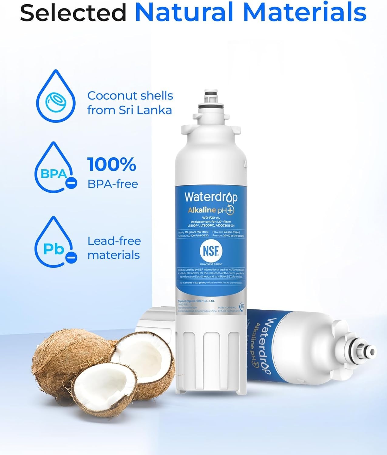 3 Pack LG® LT800P® ADQ73613401 Refrigerator Water Filter by Waterdrop