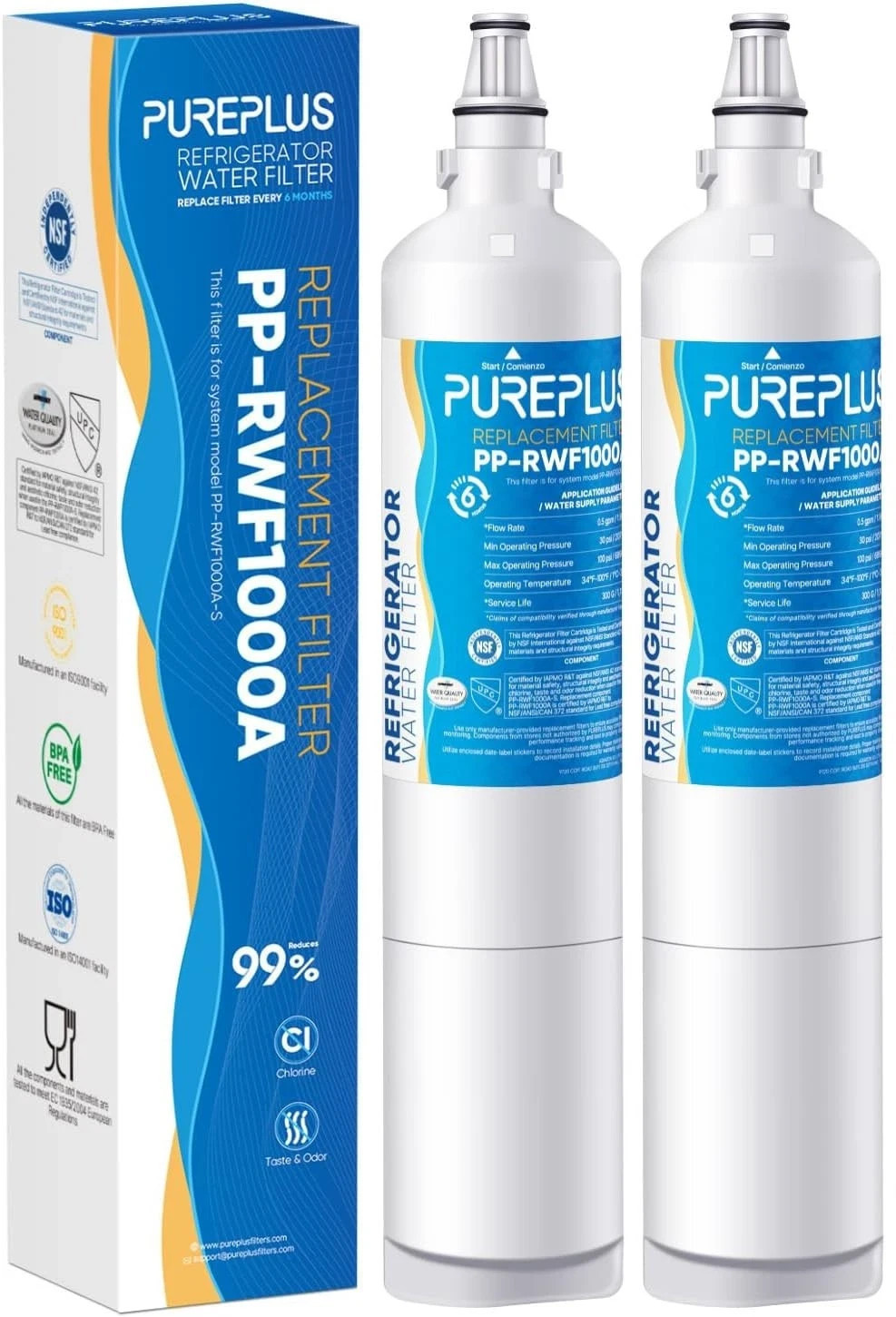 PUREPLUS PP-RWF1000A Replacement Refrigerator Water Filter 2 Pack New Sealed