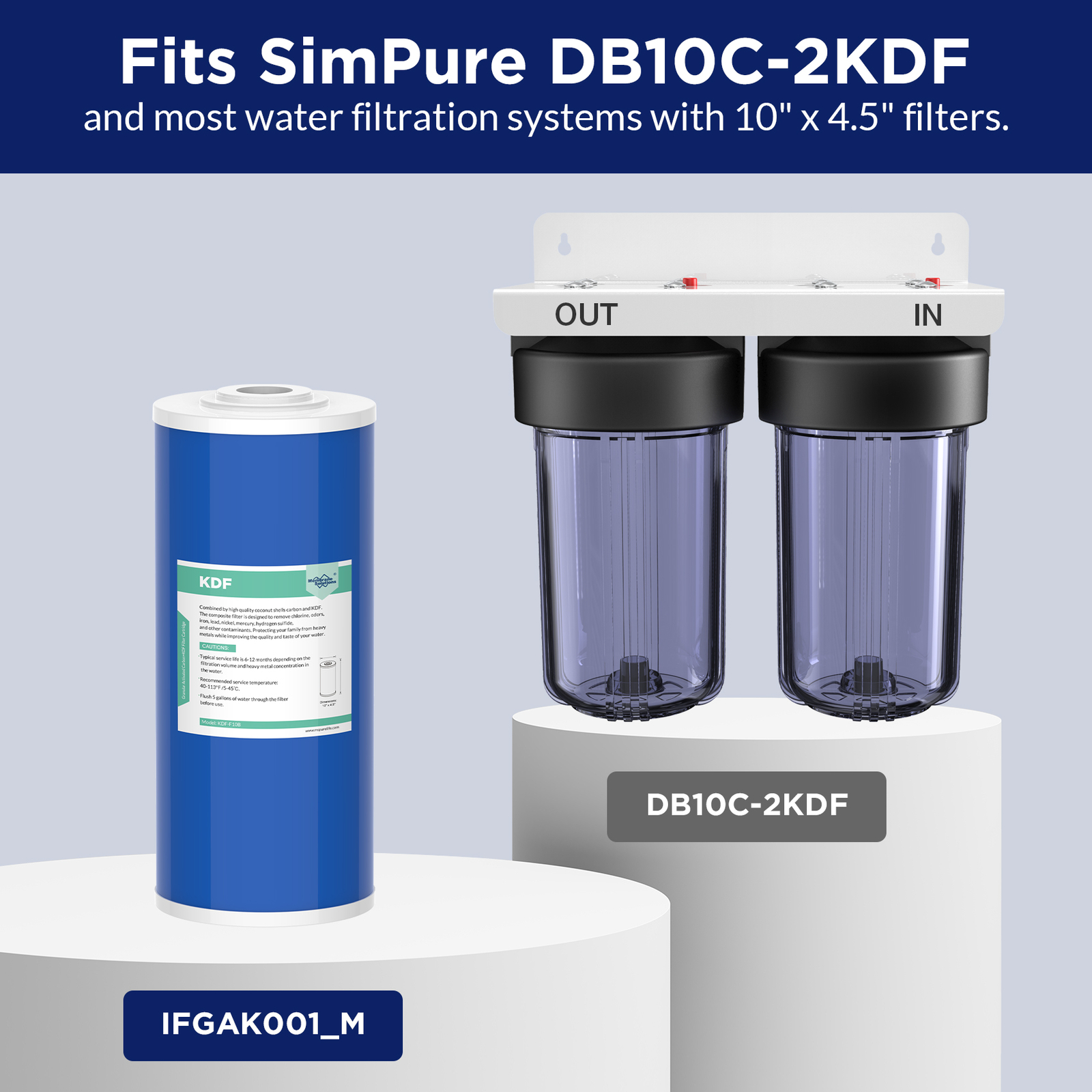 2 Pack 10″x4.5″ KDF Carbon Big Blue Whole House Water Filter Heavy Metal Removal