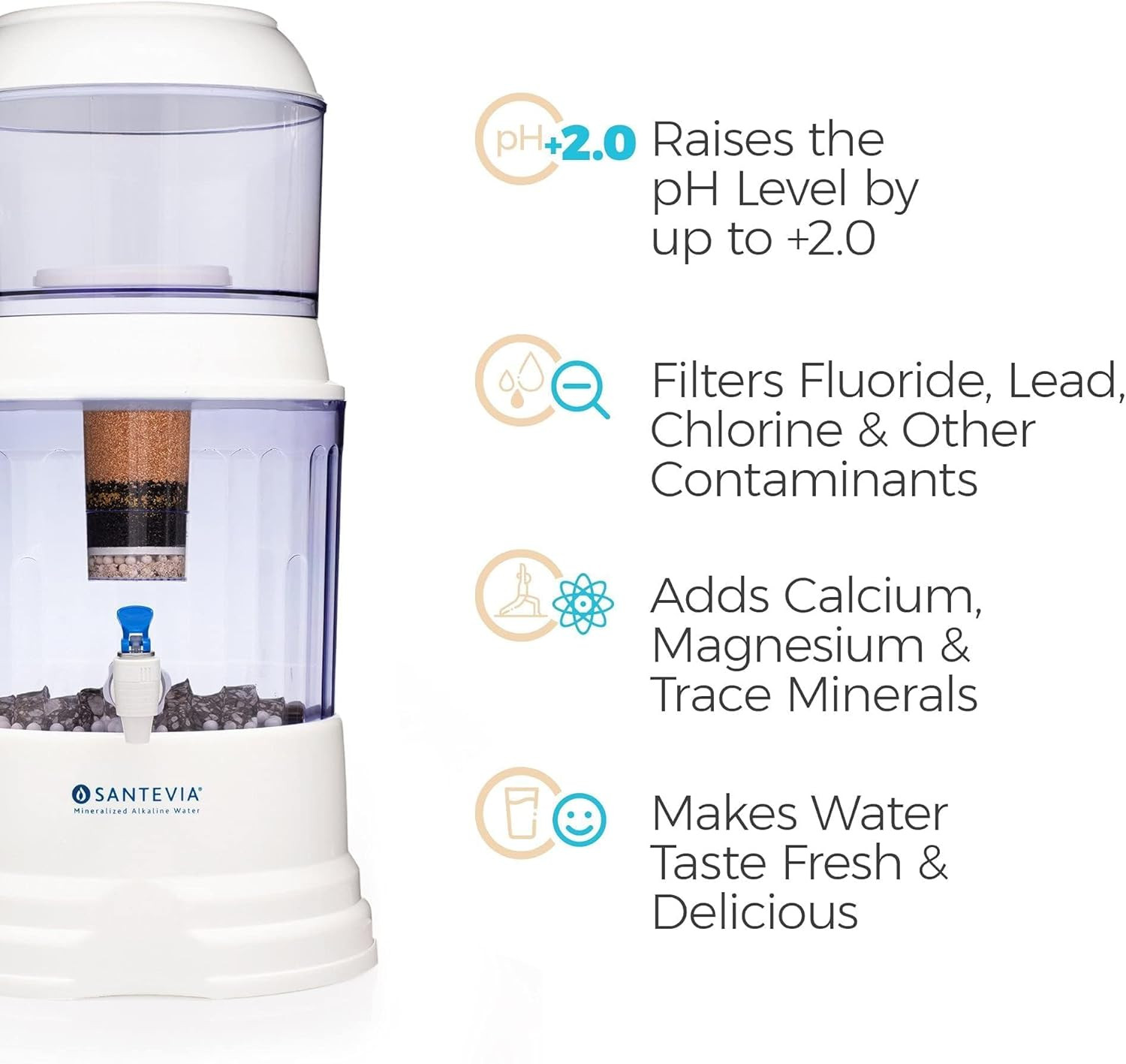 Alkaline Gravity Water Filter | Removes Chlorine & Fluoride | Countertop Model