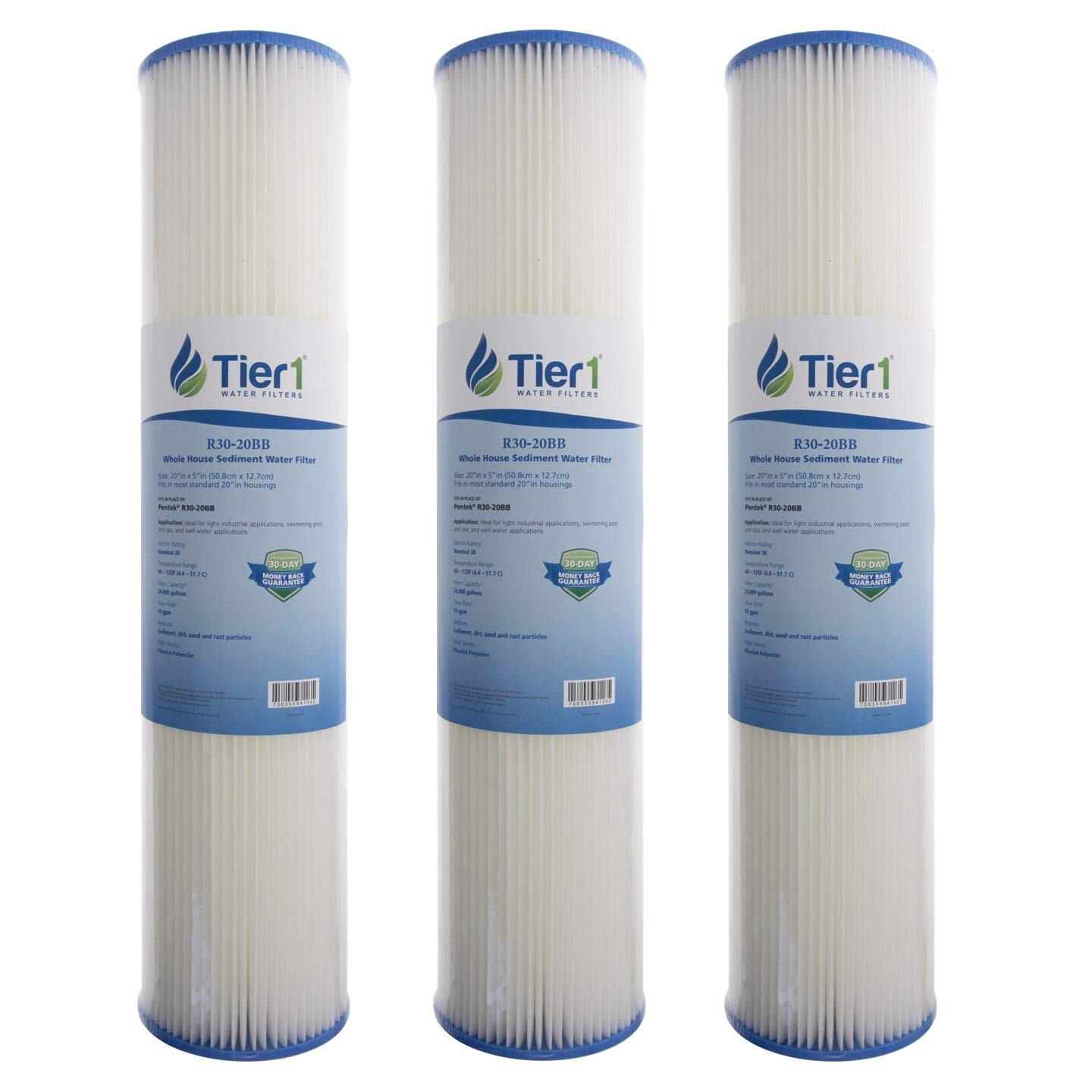 30 Micron Whole House Water Filter | Pleated Polyester Cartridge 3-Pack | High-F