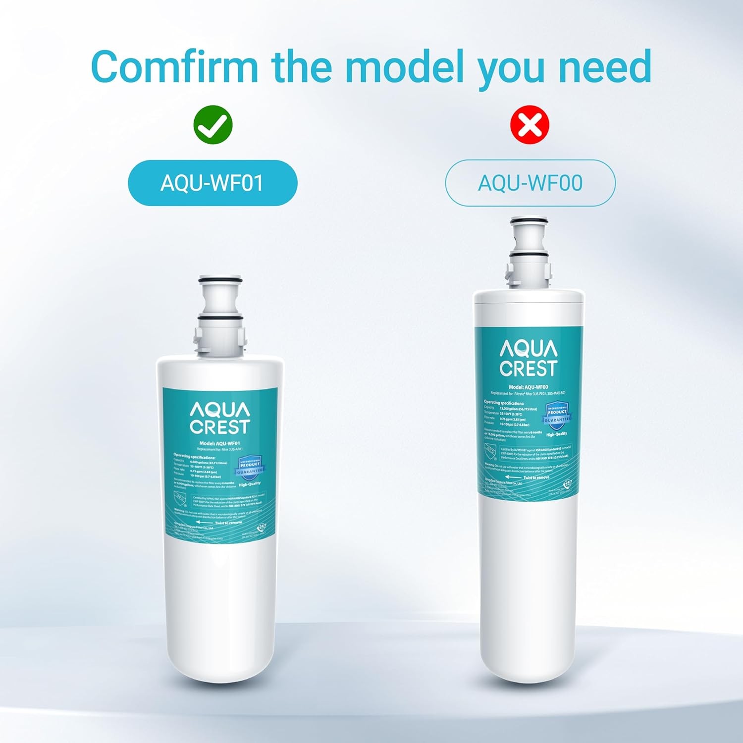 AQUA CREST Replacement for Filtrete 3US-AF01 Under Sink Water Filter, 6 Packs