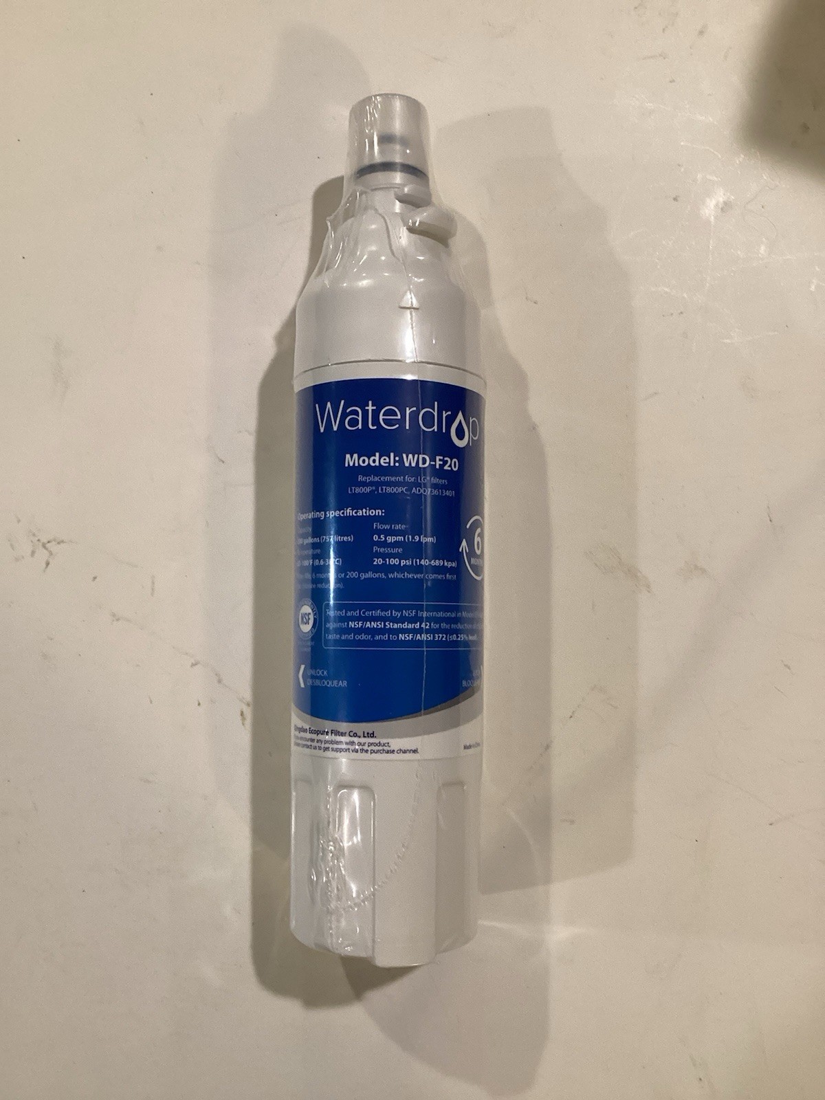 Waterdrop Water Filter Replacement Model: WP-f20 200 Gallon Capacity New Sealed