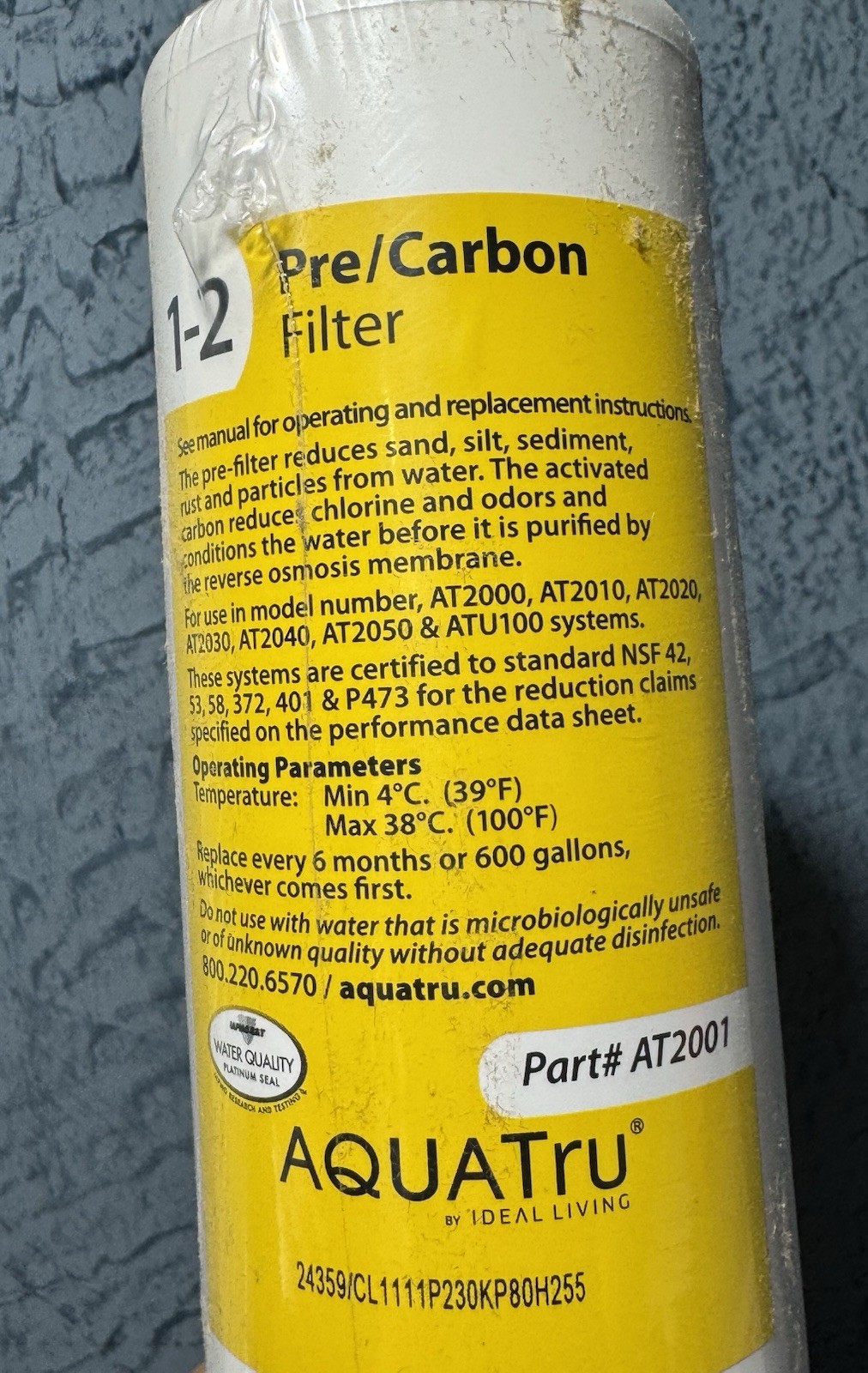 AquaTru AT2001 Pre/Carbon Water Filter Stages 1-2