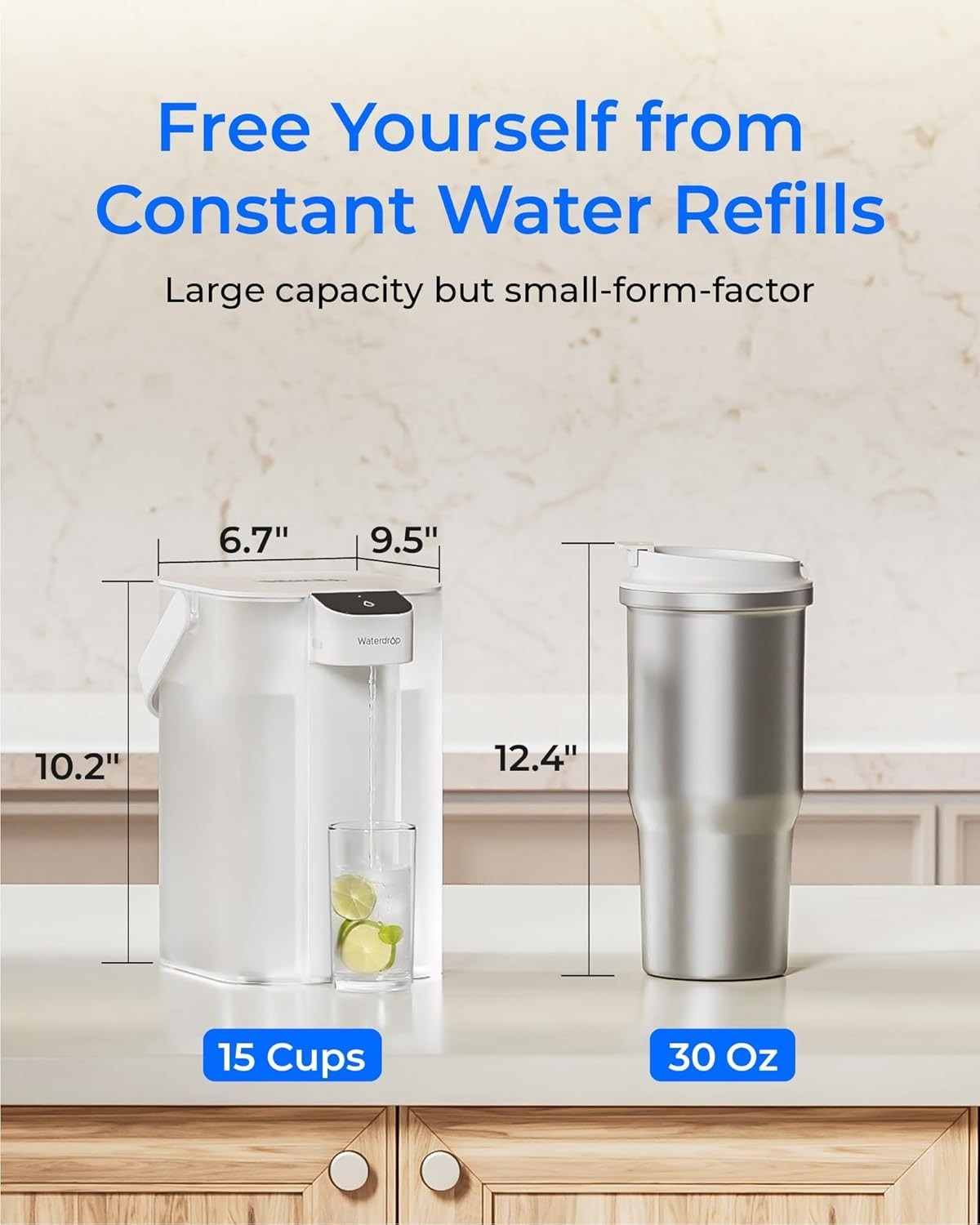 Waterdrop Rechargeable Water Filter Dispenser, 200-Gallon Water Pitcher (1+1pc)