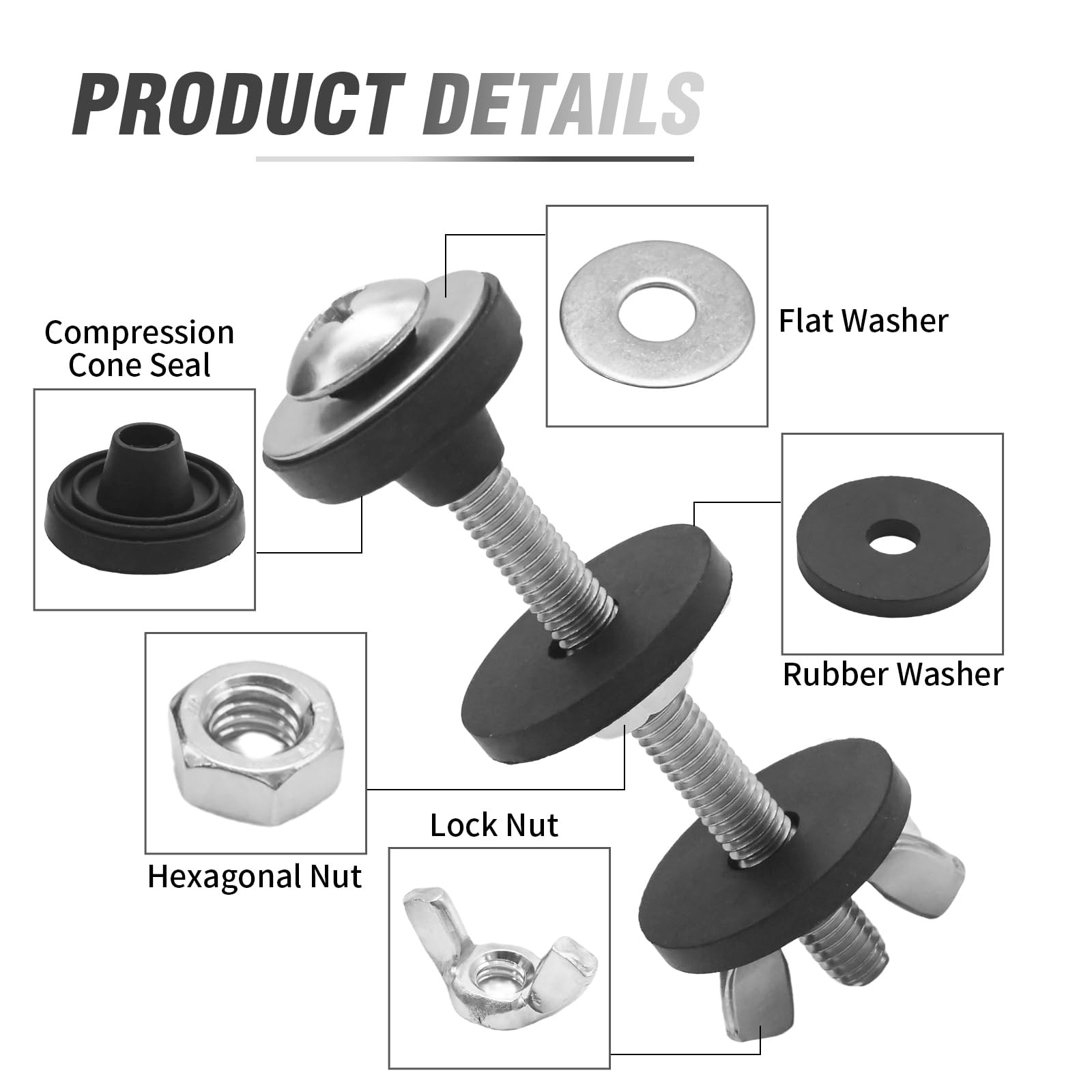 4 PCS Universal Toilet Tank To Bowl Bolt Kit Heavy Duty Stainless Steel