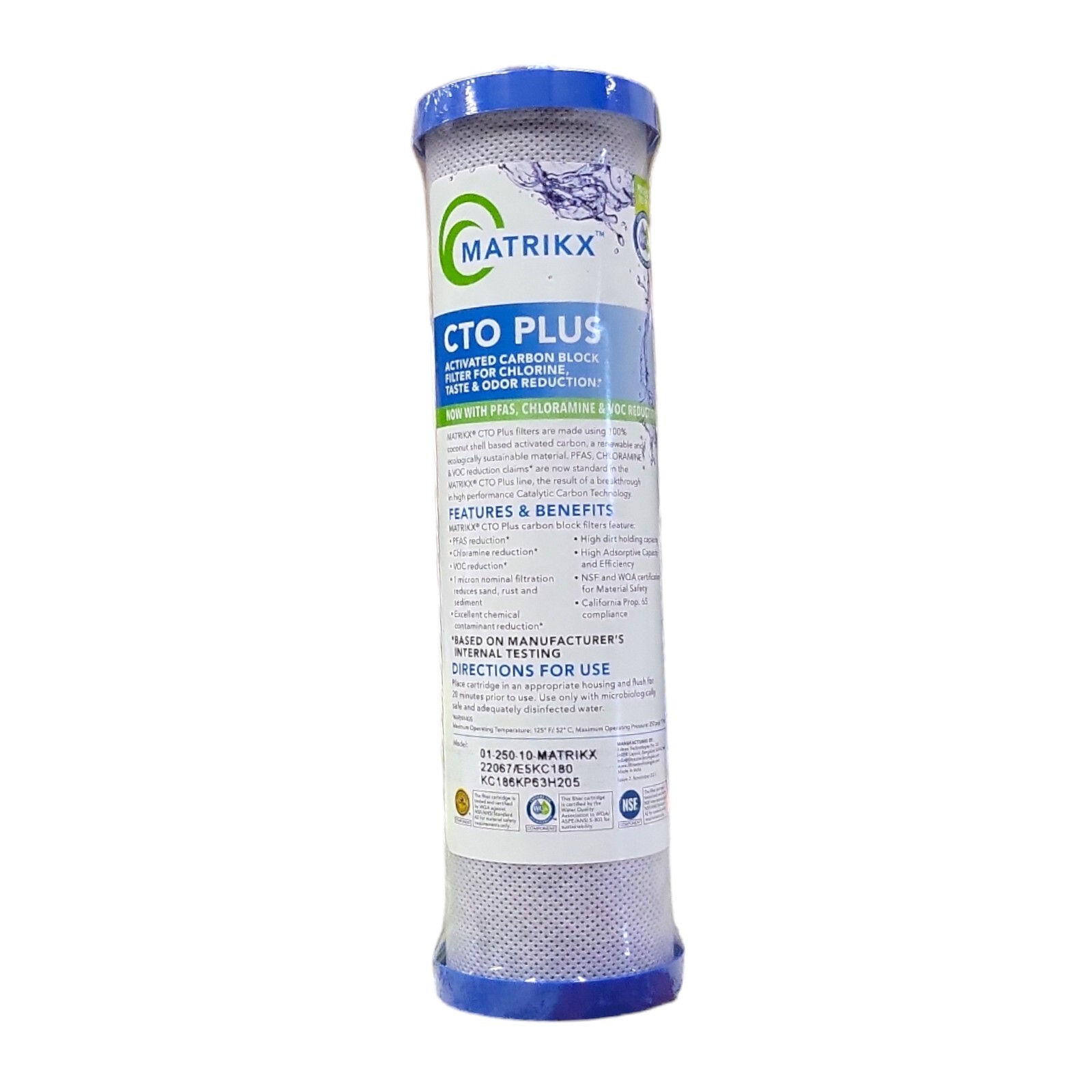 Matrikx 01-250-10-MATRIKX CTO 1-Micron 2.5″ X 10″ Chloramine/VOC/Odor,