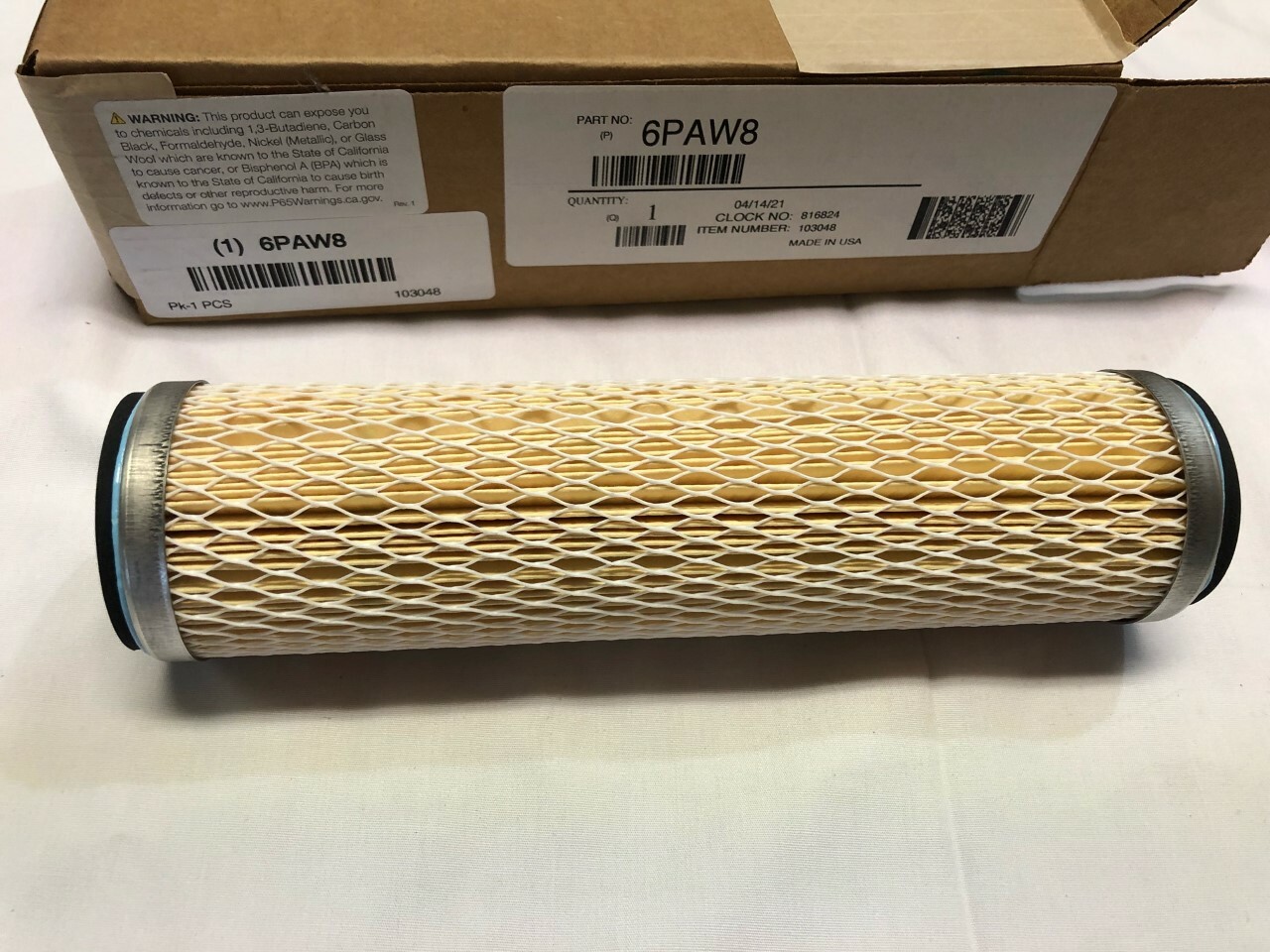 5 Micron Rating Filter Cartridge, 2 1/2 in Diameter, 9 5/8 in Height, 6PAW8