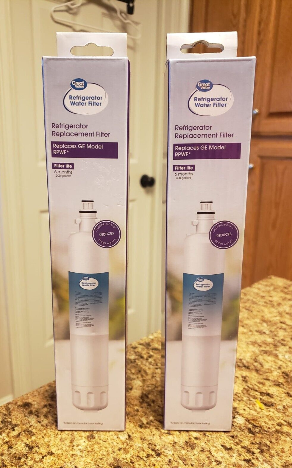 Great Value Refrigerator Water Filter LOT (2) for GE Model RPWF 6months 300 gal