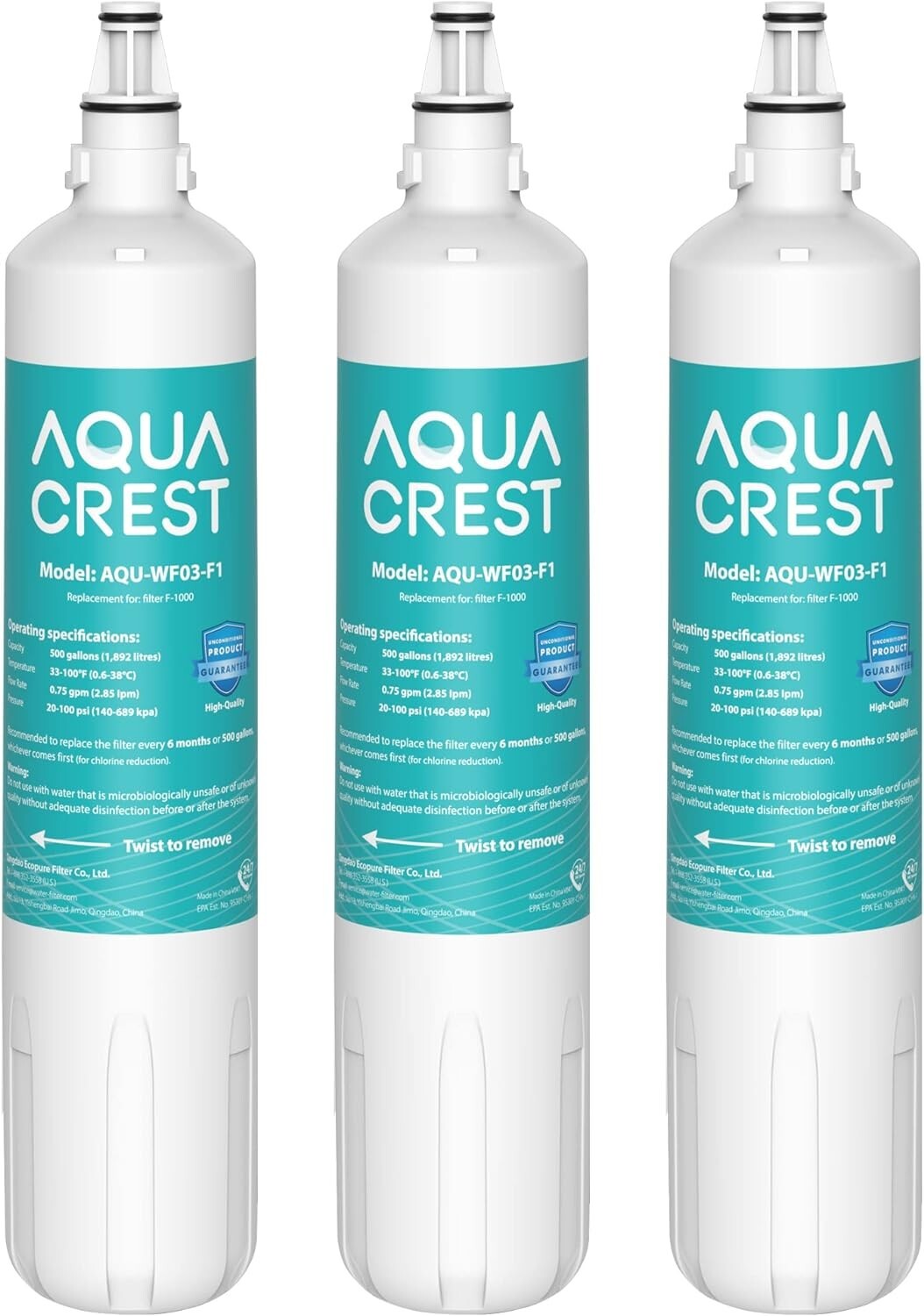 AQUA CREST F-1000, 4204490 Under Sink Water Filter, Replacement for F-1000 (3)