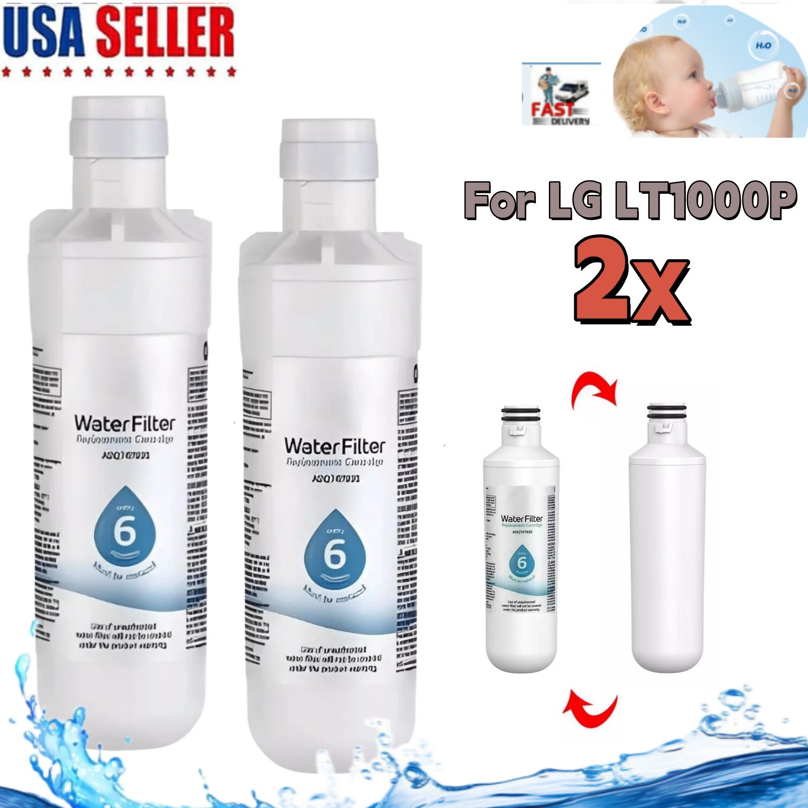 FOR LG LT1000P Refresh Refrigerator Ice Water Filter ADQ747935 GF-D706BSL 2X