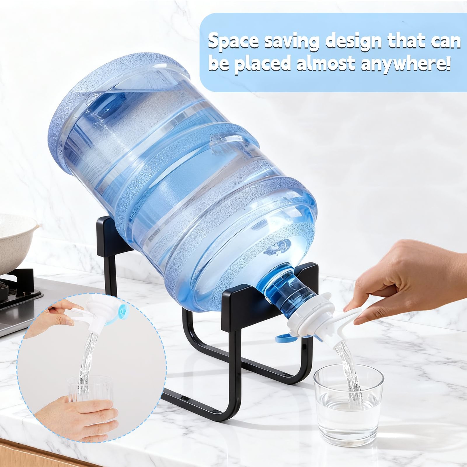 2 Packs 3-5 Gallon Water Jug Stand with 4 Dispenser Valves,Non Slip Black