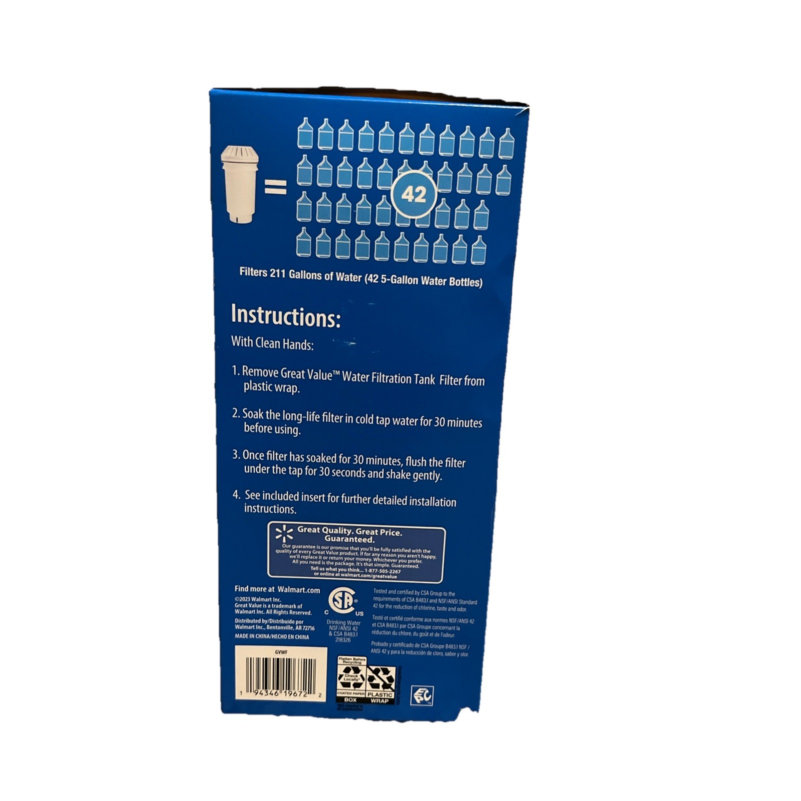 Great Value Water Filtration Tank Replacement Filter New