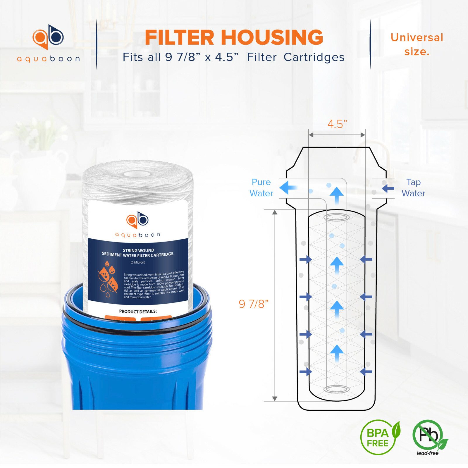 2PK of 10″ Big Blue String Wound Sediment Water Filter Cartridge 5µm by Aquaboon