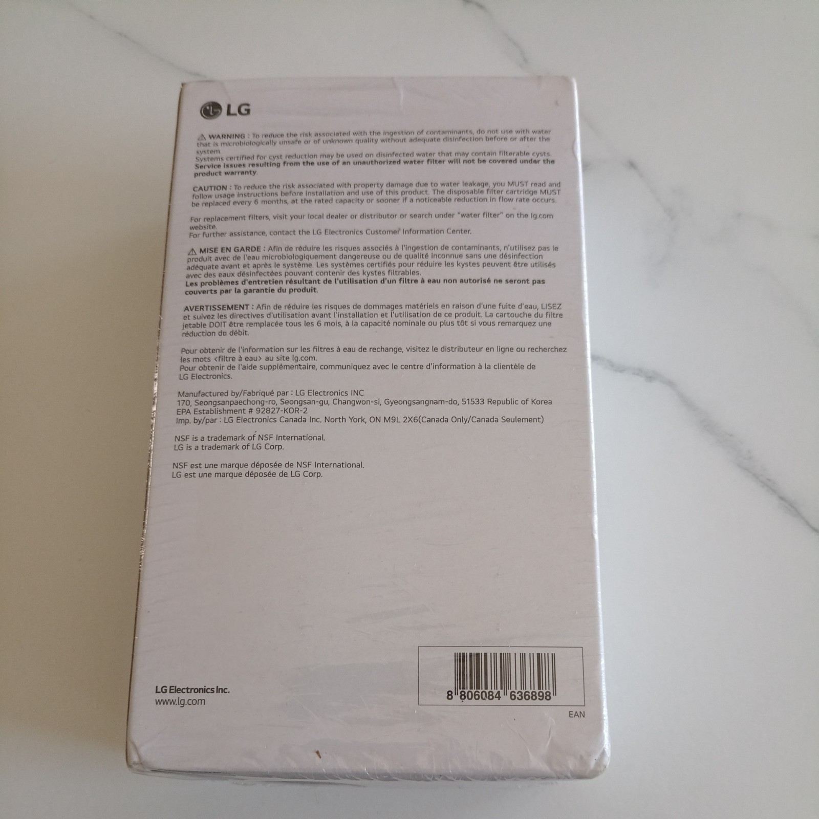 Genuine LG LT1000P2 Refrigerator Water Filter Replacement Cartridge 2 Pack