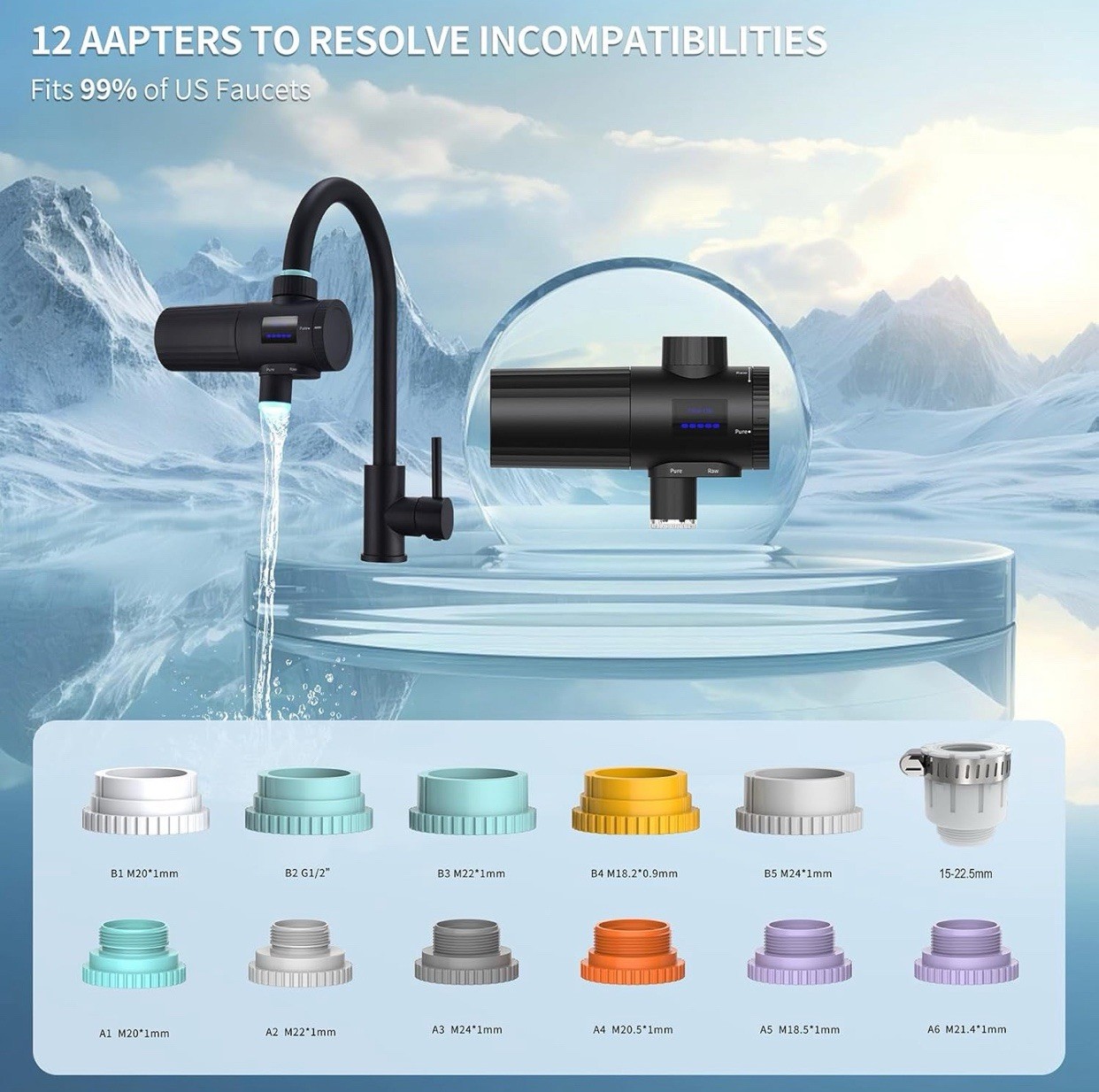 Faucet Water Filter 3.0 LED Display 3000-4000L Reduces Lead Chlorine Metals