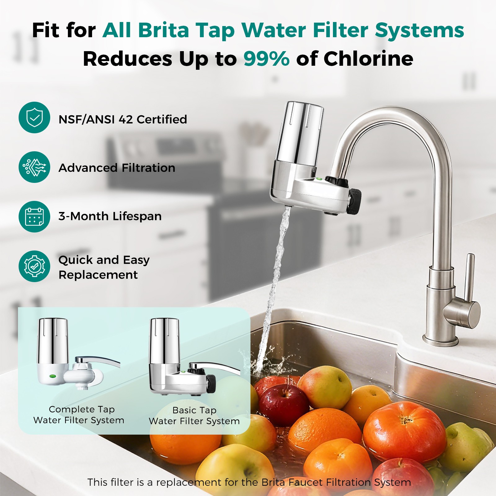 Fil-Fresh 2-PCS FR-200 Faucet Filter Replacement for Brita Tap Water Filtration