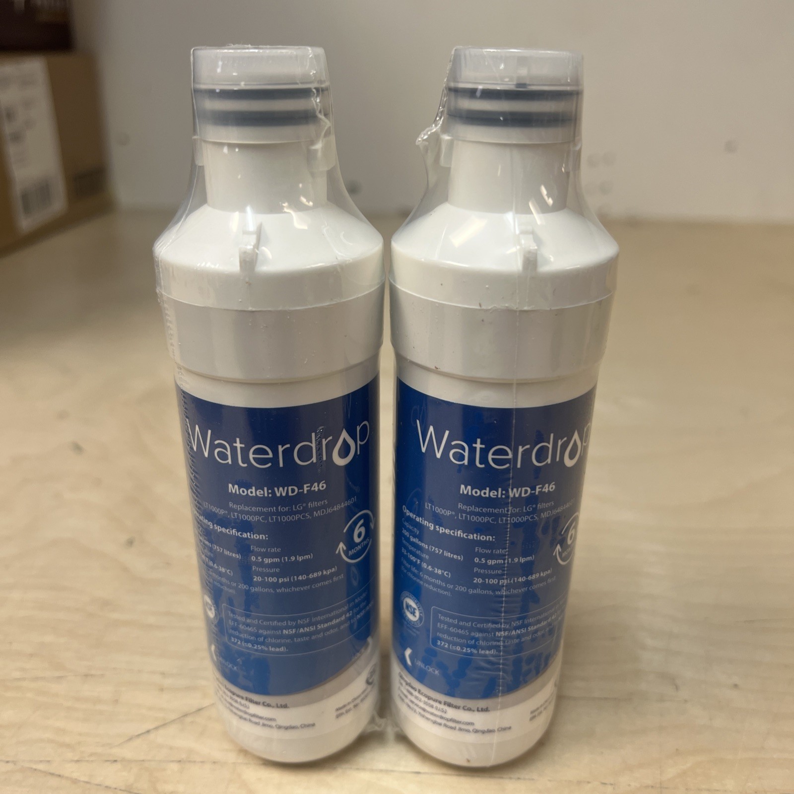 2 Pack Waterdrop Replacement Refrigerator Water Filter WD-F46