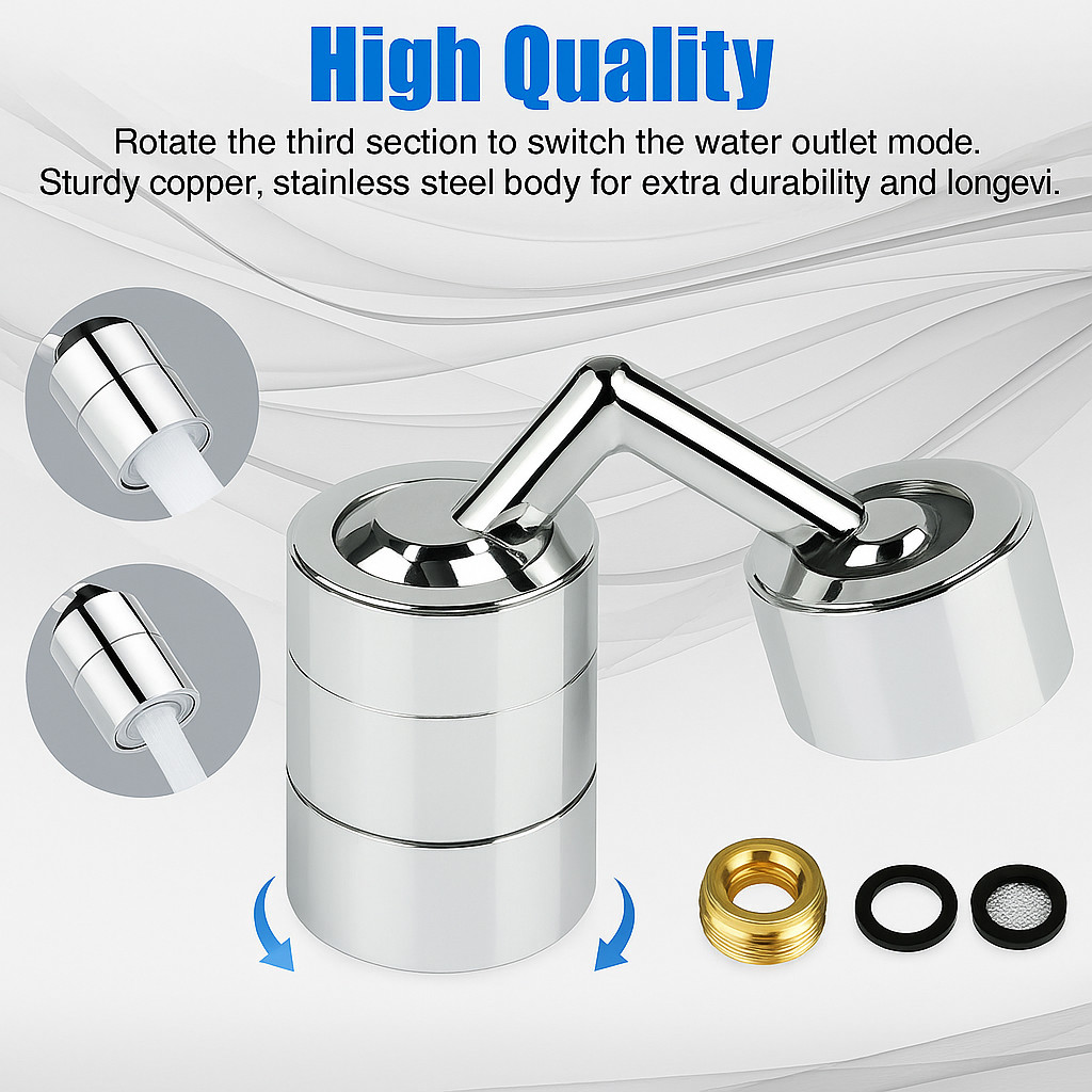 2 X 720º Splash Proof Shower Faucet Flexible Kitchen and Bathroom Nozzle Filter