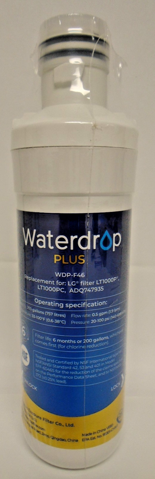 Waterdrop Plus WDP-F46 Refrigerator Water Filter For Select LG Kenmore NWOB