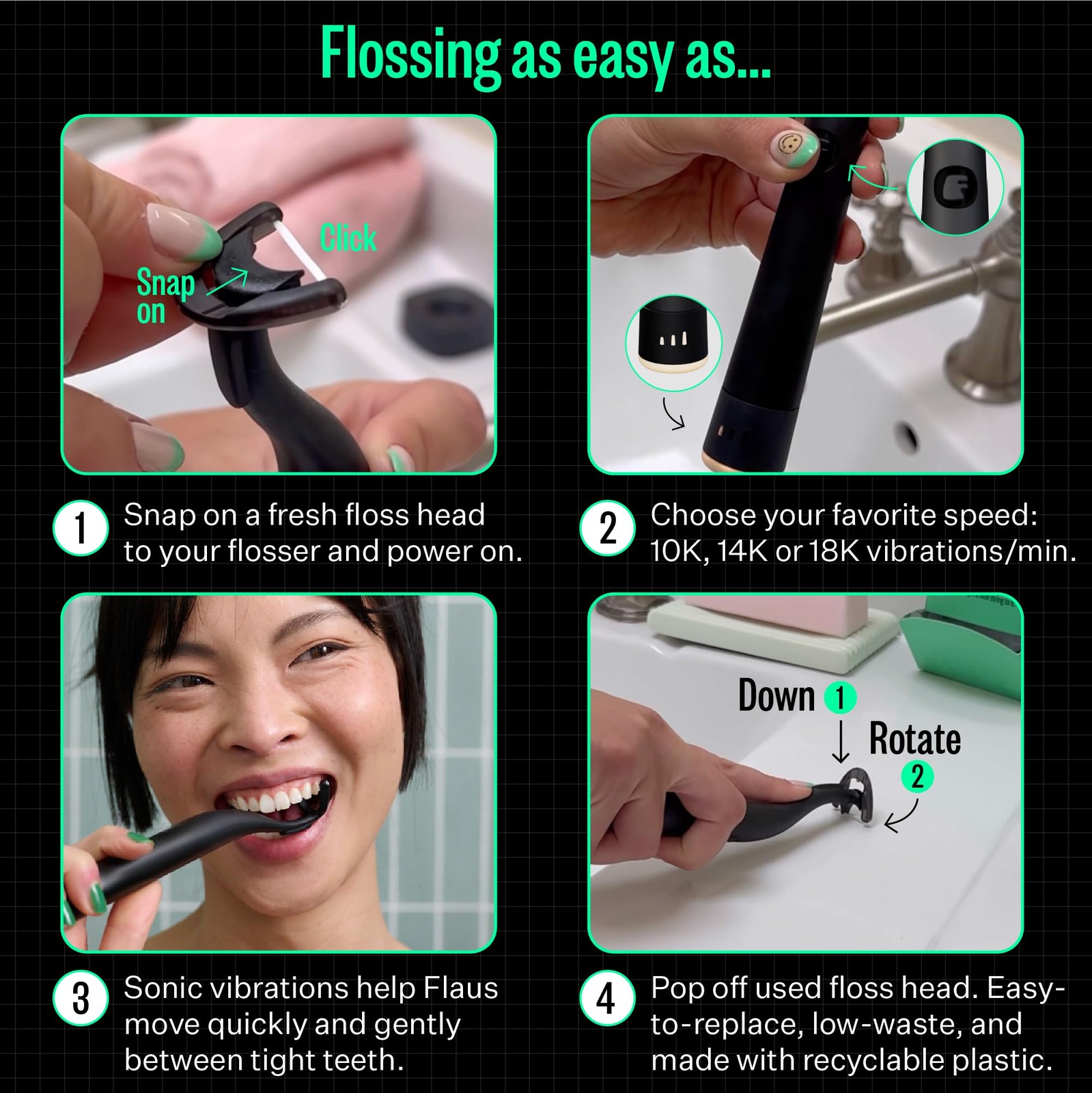 FLAUS Electric Flosser Refills (Oprah’s Refill Heads, Gentle Gliding Floss