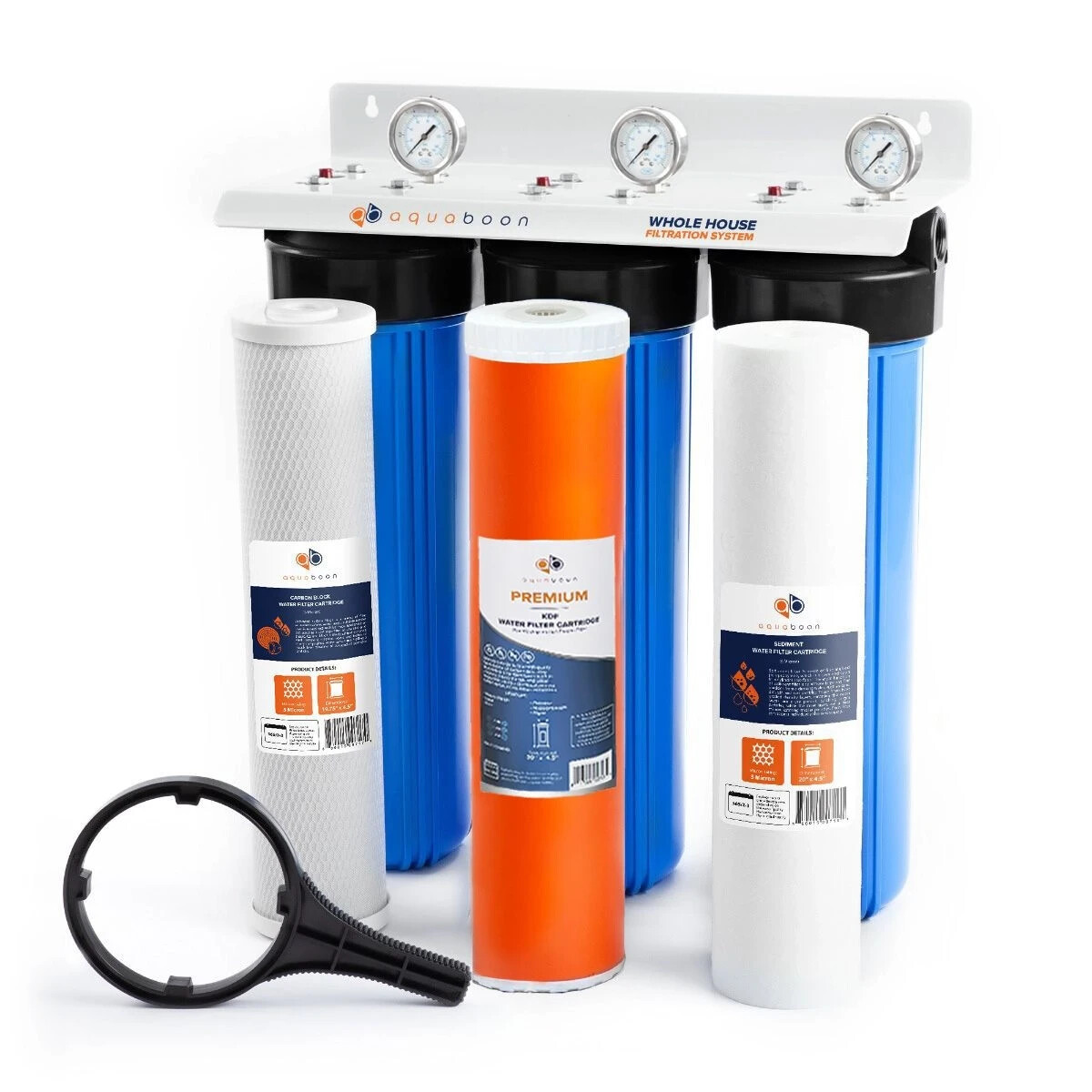 3-Stage Big Blue 20″ Whole House Filtration System+Carbon+KDF+Sediment Filters