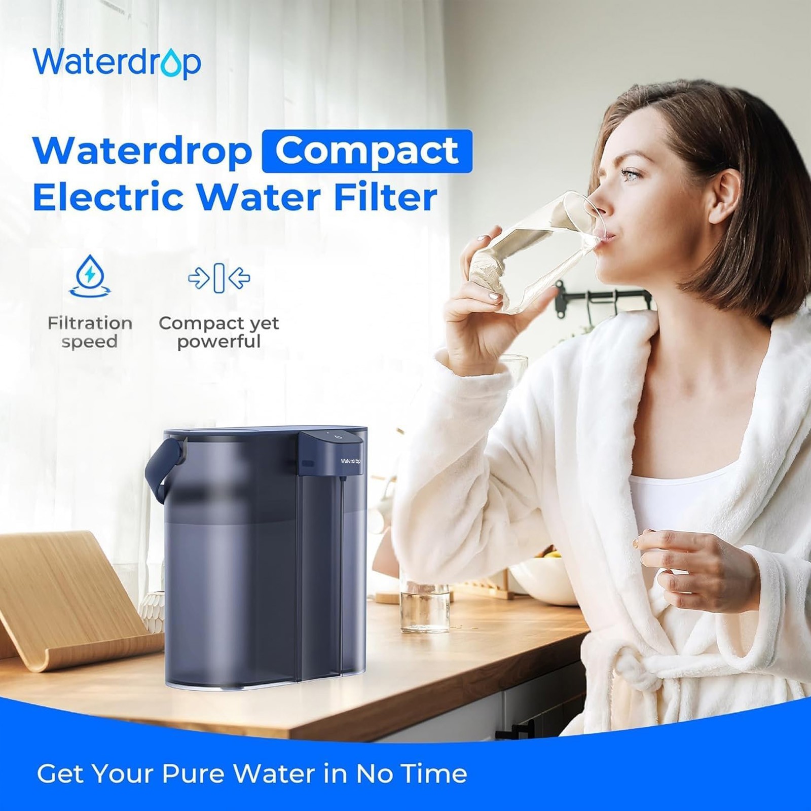 Waterdrop Compact Electric Water Filter Pitcher,200GallonWater Filter for Fridge
