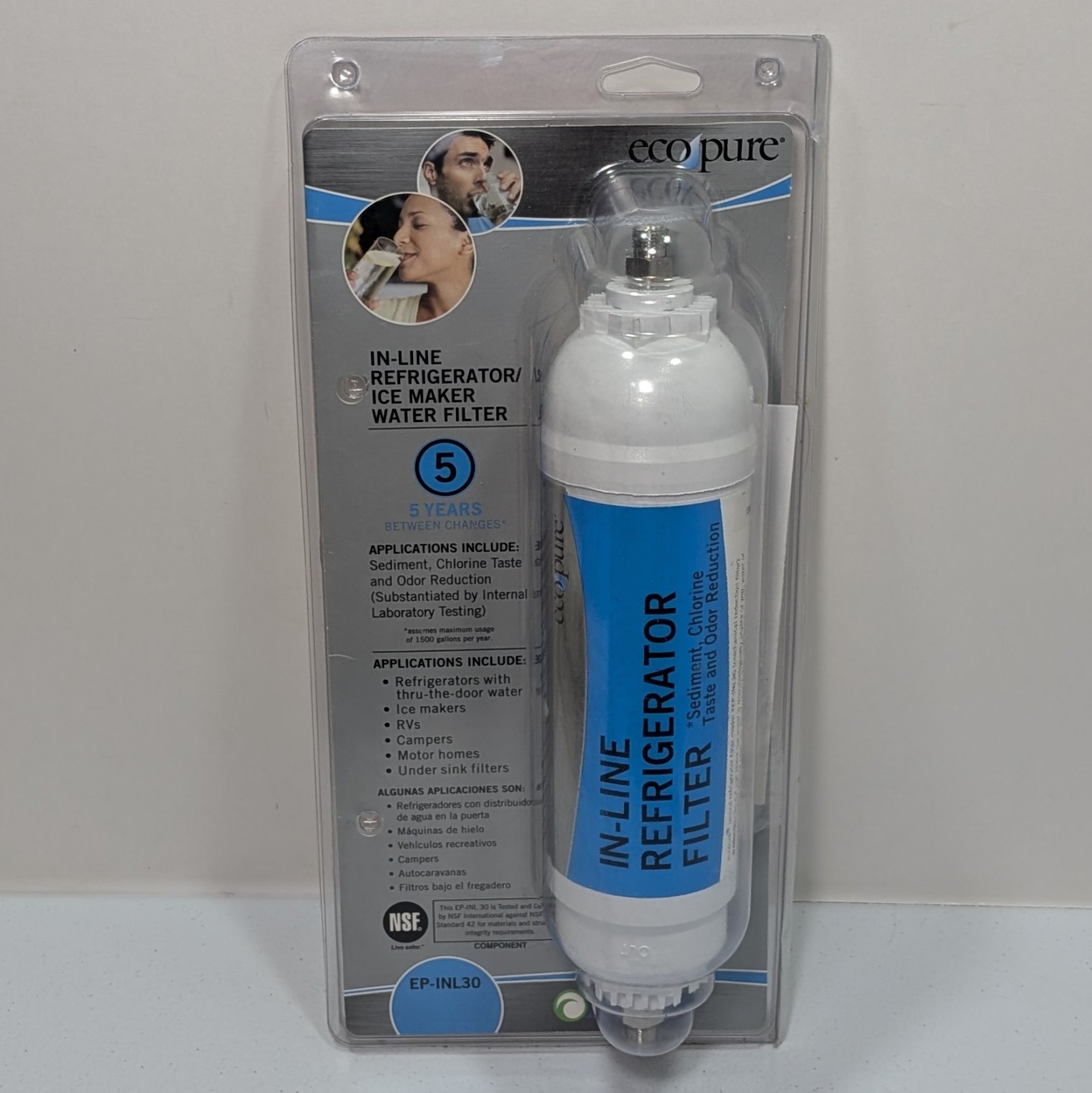 Ecopure EPINL30 In-Line Refrigerator Ice Maker 5-Year Water Filter 10033 Sealed