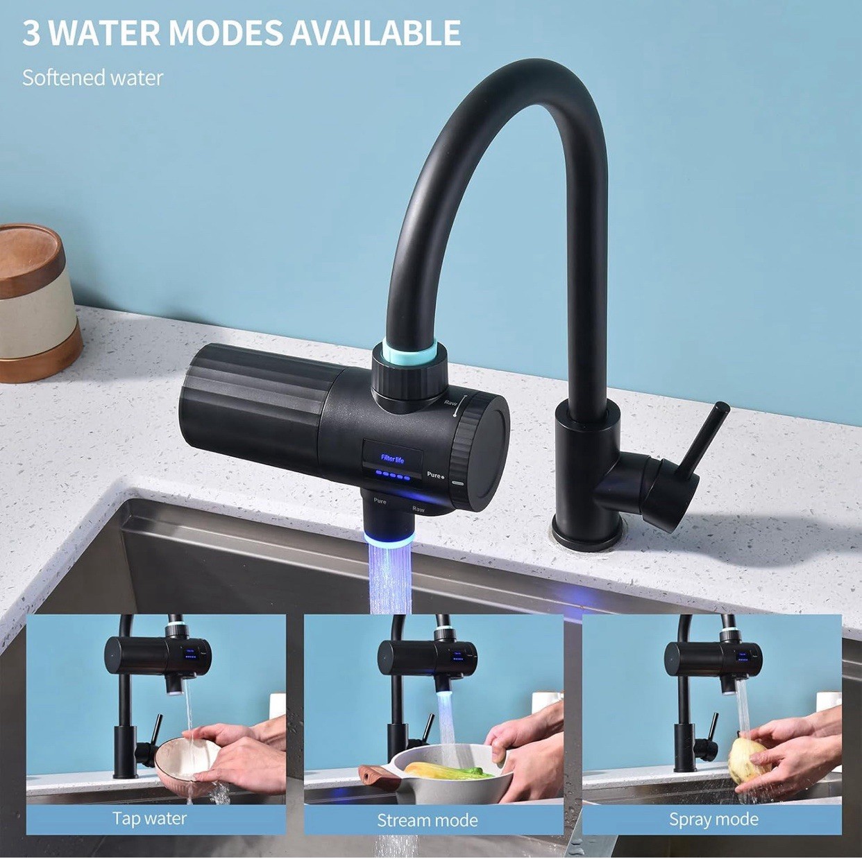 Faucet Water Filter 3.0 LED Display 3000-4000L Reduces Lead Chlorine Metals