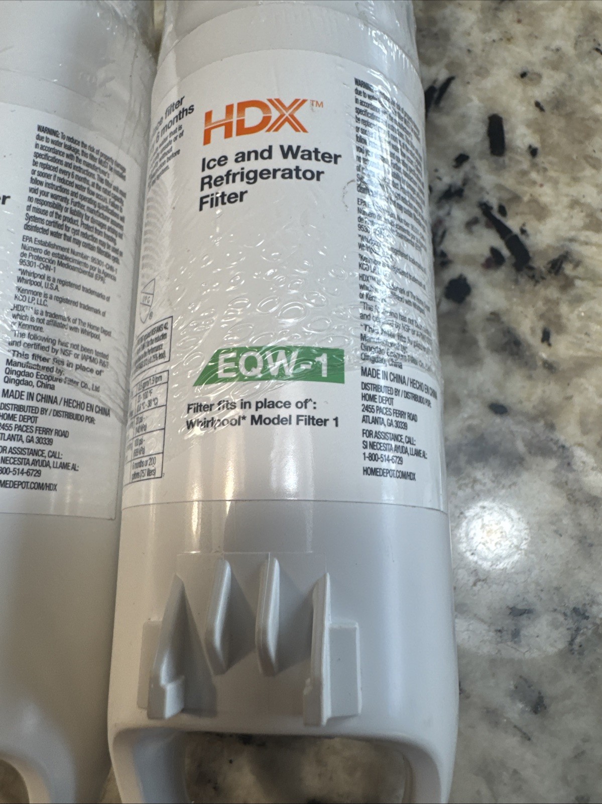 2 pack HDX EQW-1 Refrigerator Water Filter 1010 871 993