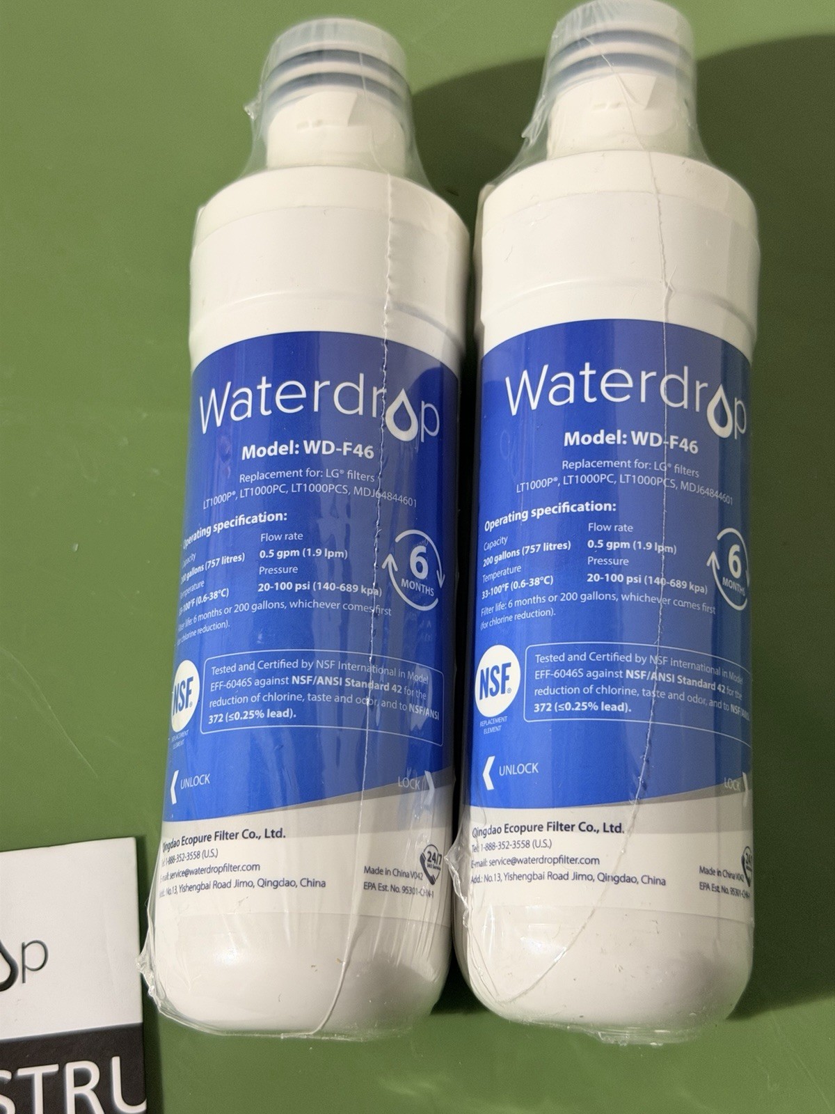 Waterdrop ADQ747935 MDJ64844601 Water Filter, WD-F46 for LG Fridge *SET OF 2*