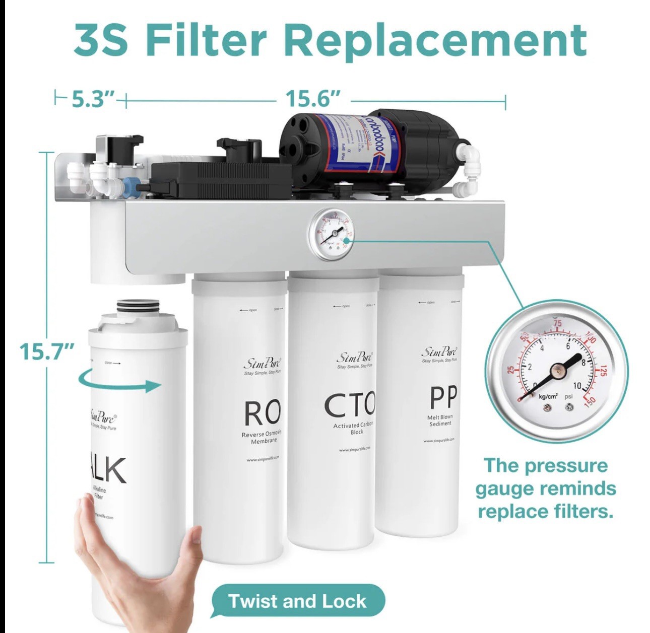 SimPure WP2-400 GPD UV Tankless Reverse Osmosis RO Water Filter System Purifier