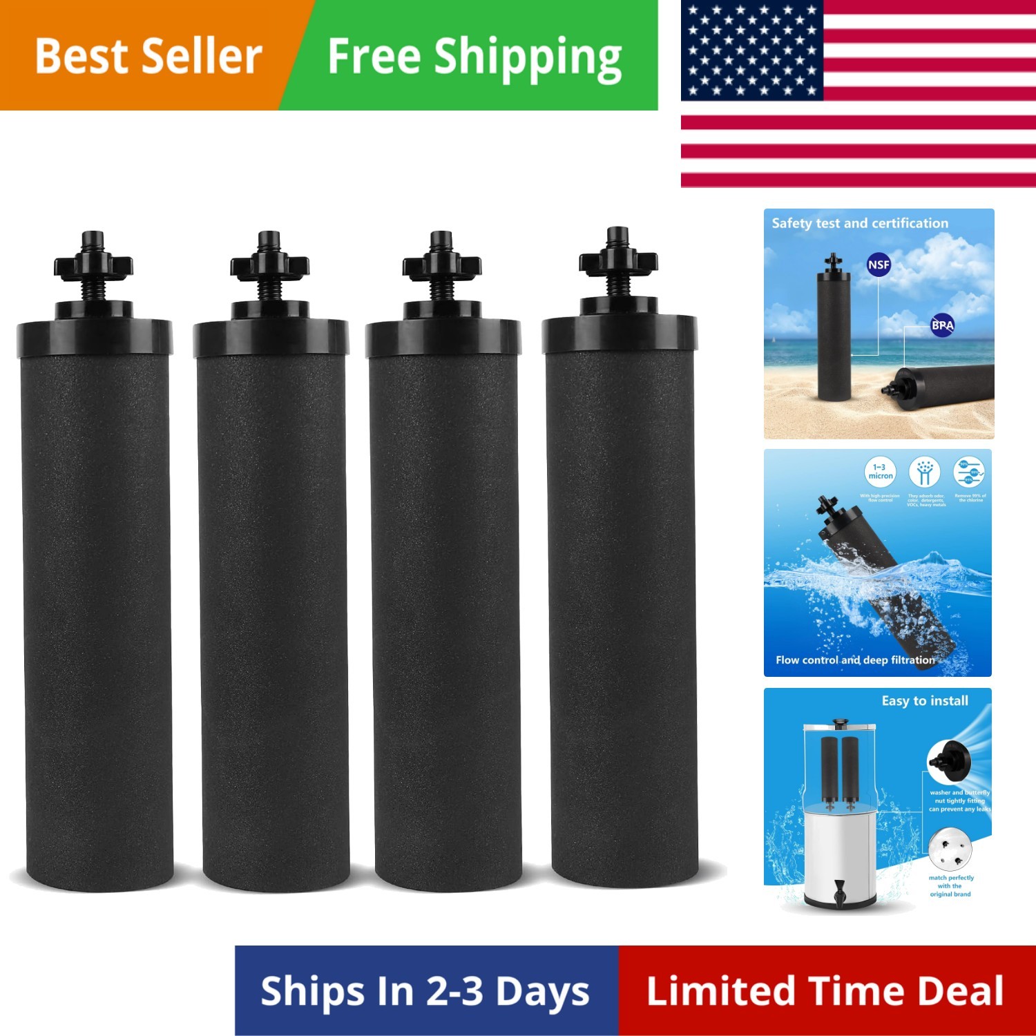 Water Filter Silver Infused Replacement for Berkey BB9-2 Black Carbon Block F…