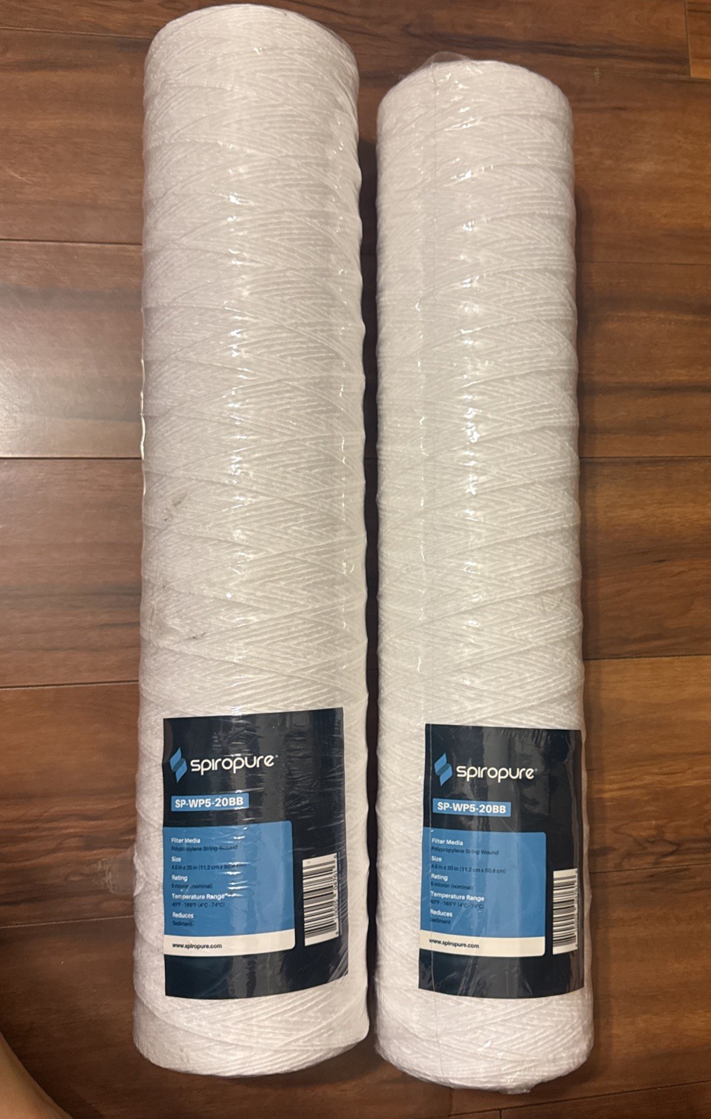 Lot of 2 SpiroPure SP-WP5-20BB 4.5inx 20in 5Micron String Wound Filters