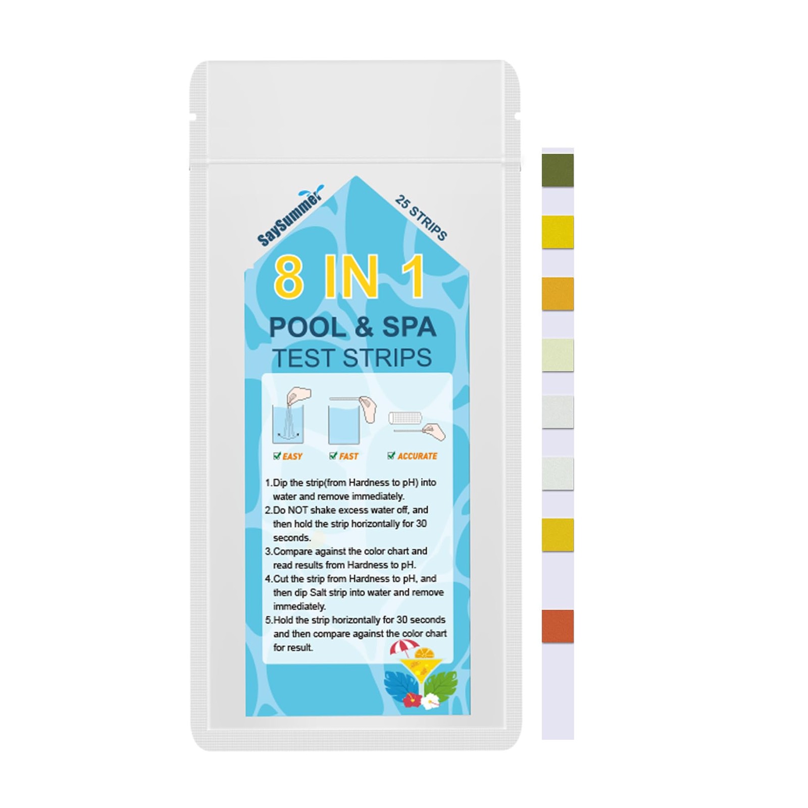 Salt-Water Pool Test Strips Kit: 25 Counts 8-in-1 for Salt Water Pool…
