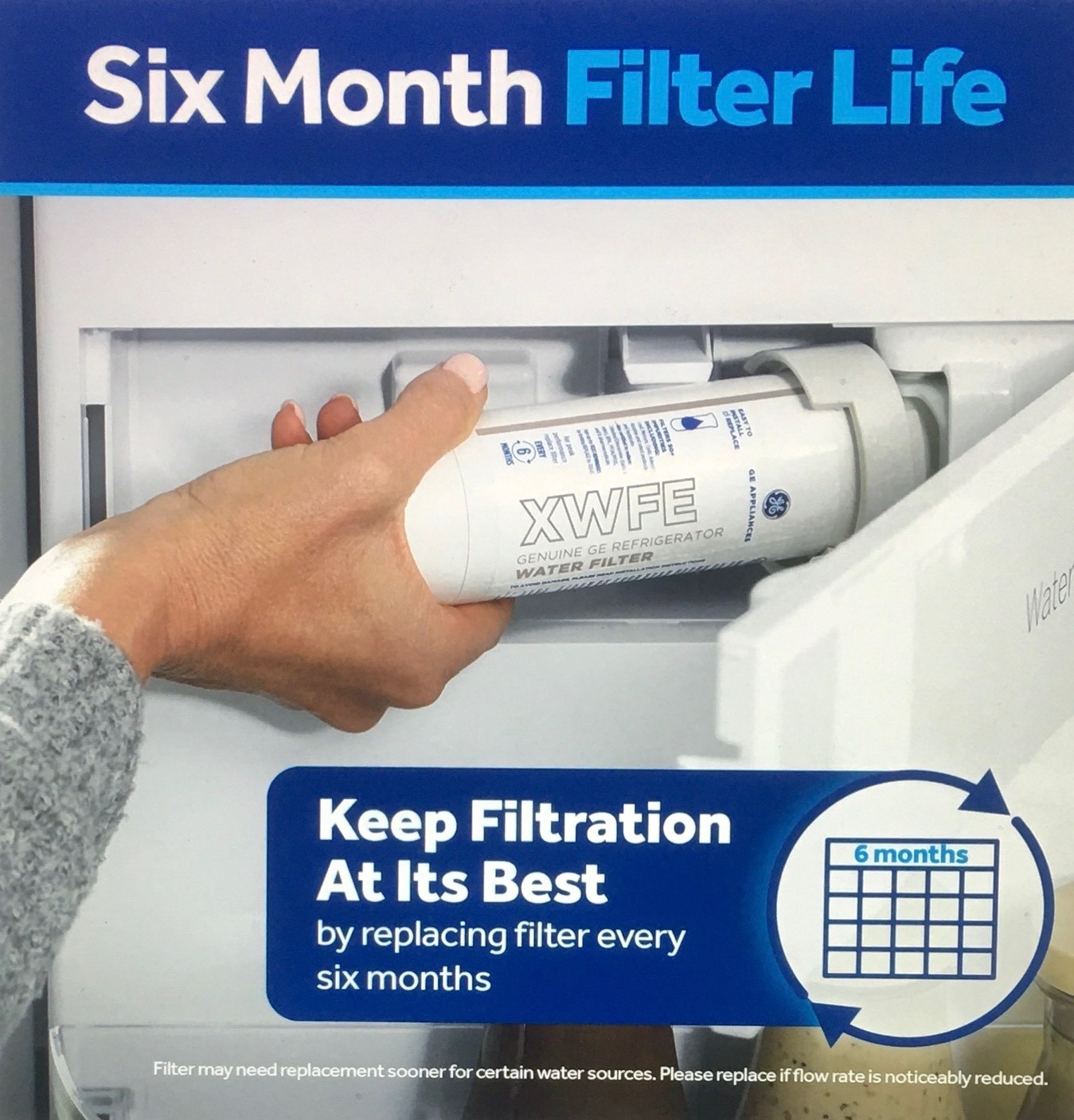 GE XWFE Refrigerator Water Filter, Certified To Reduce 50+ Impurities, Sealed