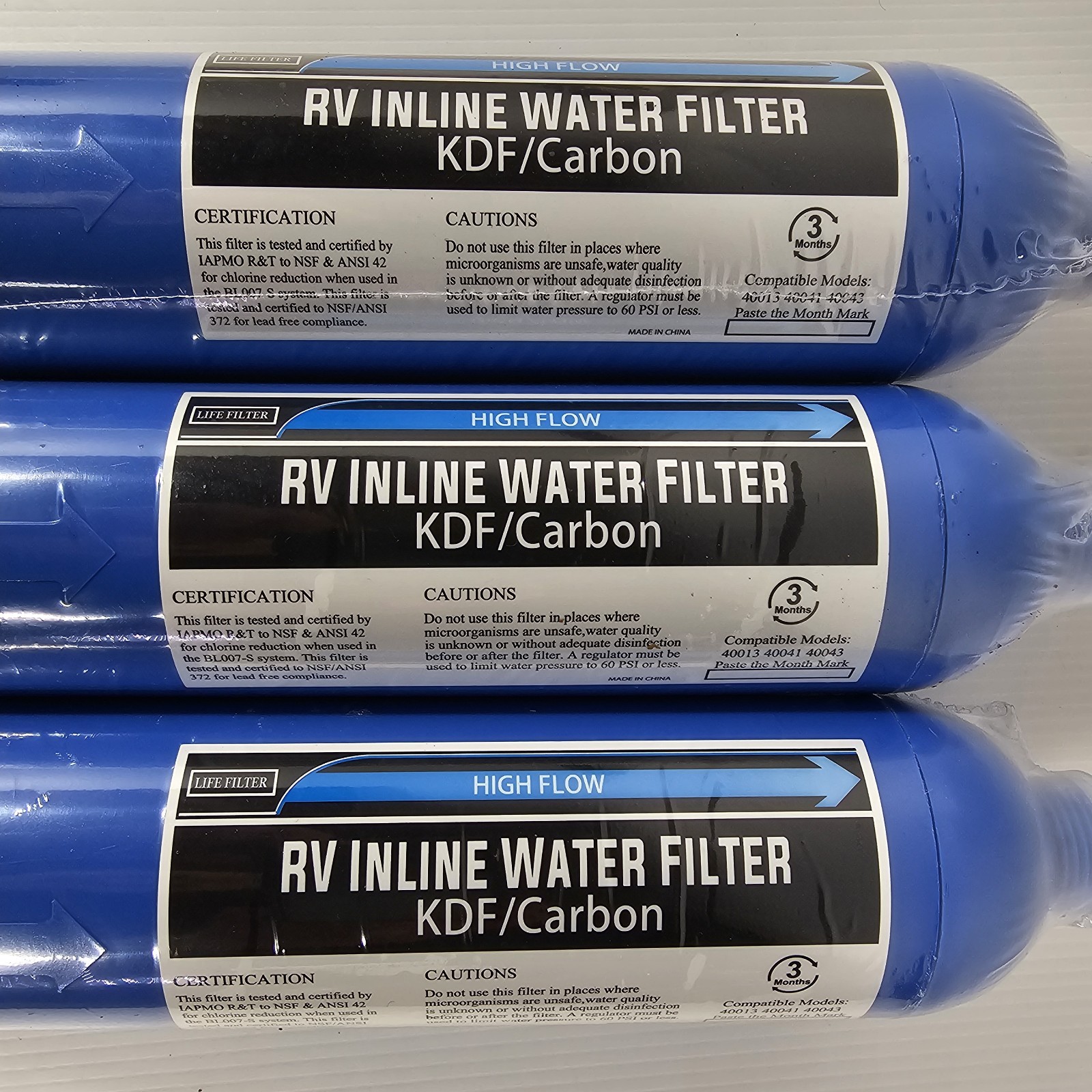 3 Filter Life, RV Inline Water Filters for 40013 40041 40043 KDF Carbon