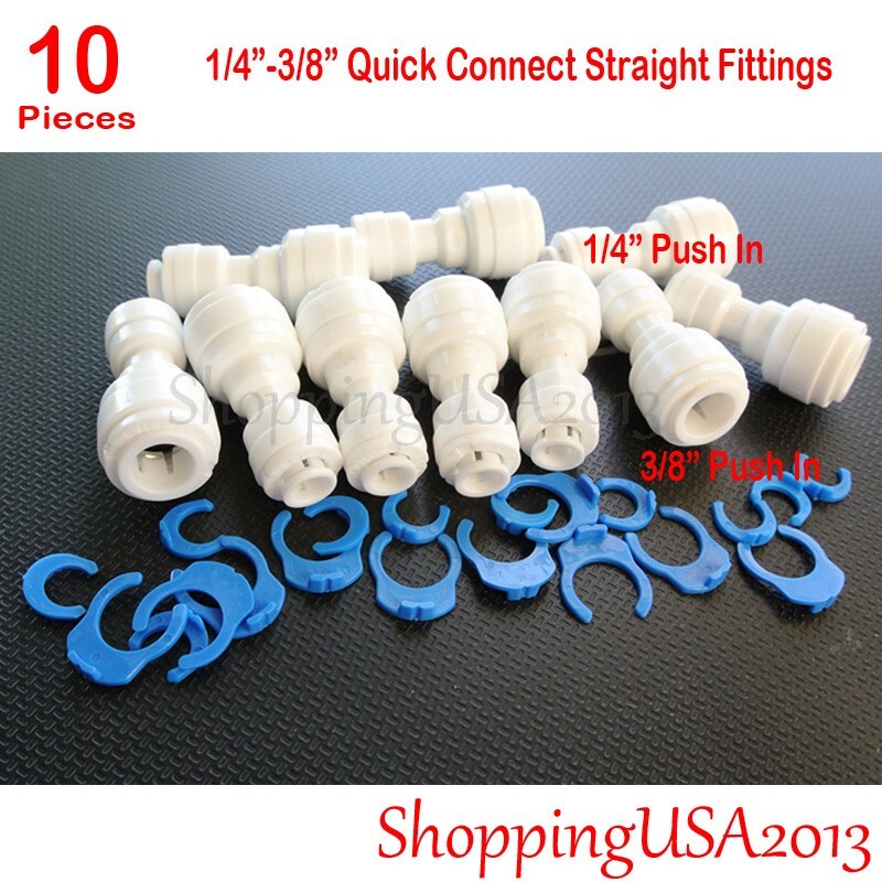 10 Pcs 1/4-3/8 Quick Connect Straight Fitting Connector Push In Water Filter RO
