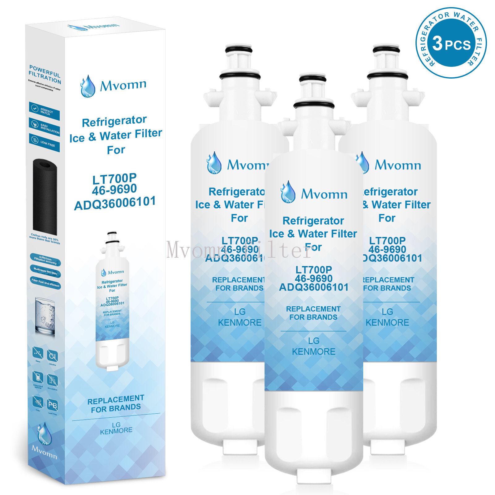 3 PACK!!! LT700P Water Filter Fit LG LT700P ADQ36006101 Kenmore 9690 46-9690