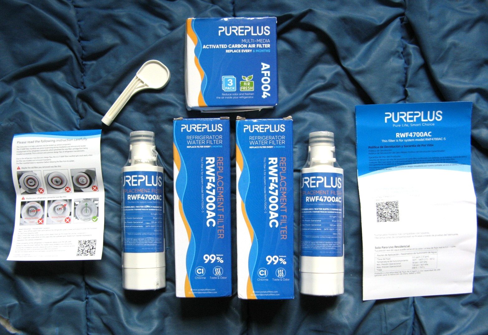 2 PUREPLUS RWF4700AC Refrigerator Water Filters + 3 AF004 Filters + Reset Tool