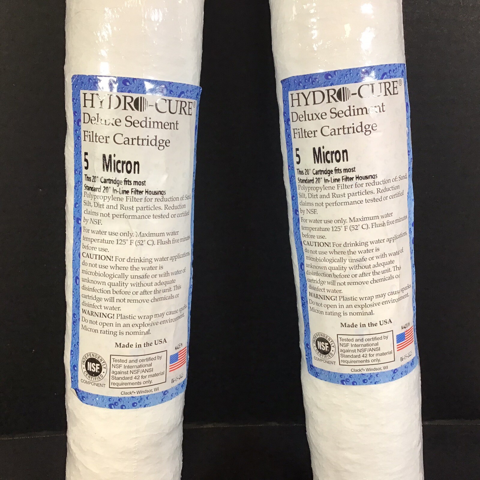 HYDRO CURE Deluxe 5 Micron Sediment Filter Cartridge 20 in x 2.5 in Made In USA