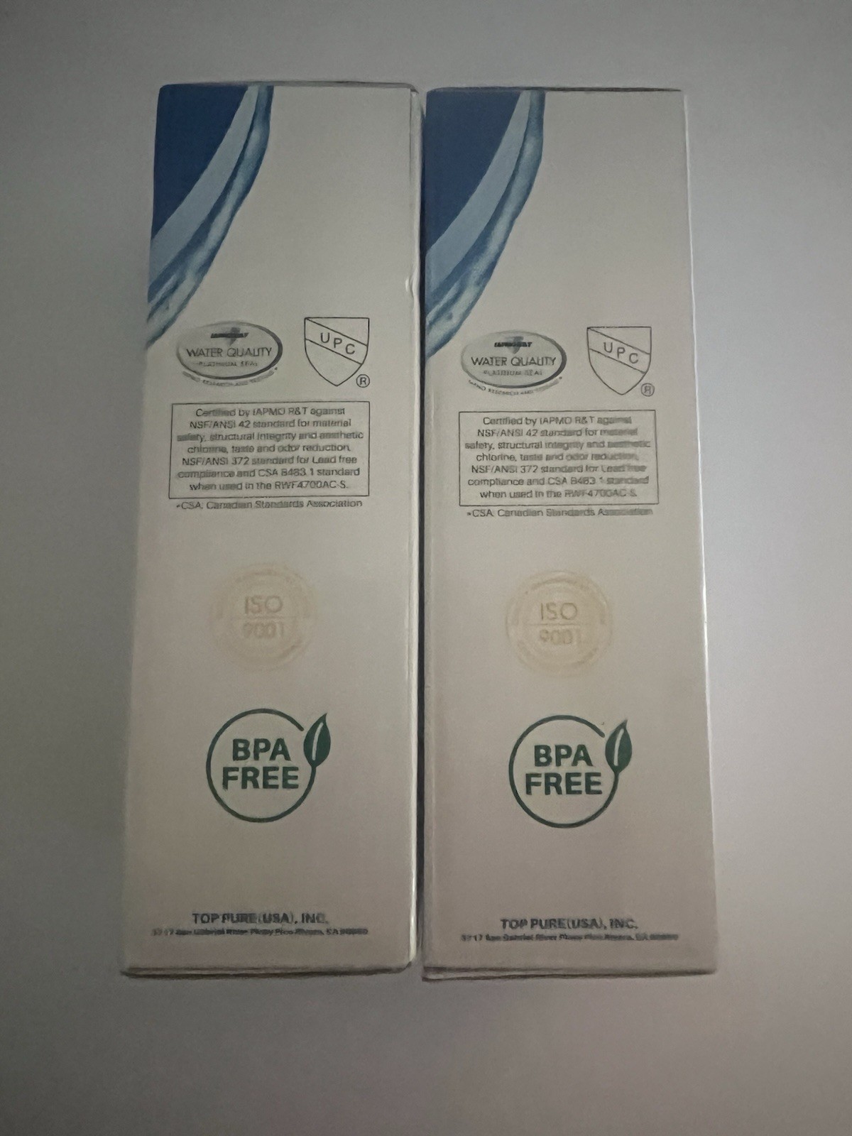 ICE PURE RWF4700AC Refrigerator water filters. Two new. Boxes Unopened.