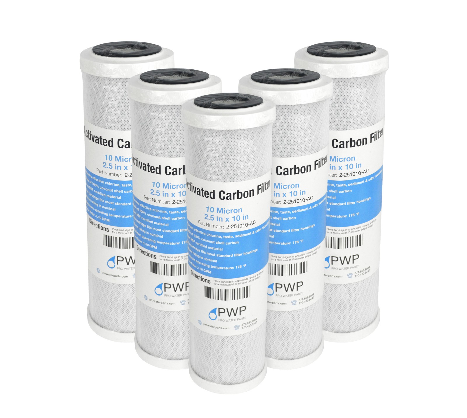 Activated Carbon CTO Water Filter Cartridge Standard 2.5 x10″ 10 Micron 5 pack