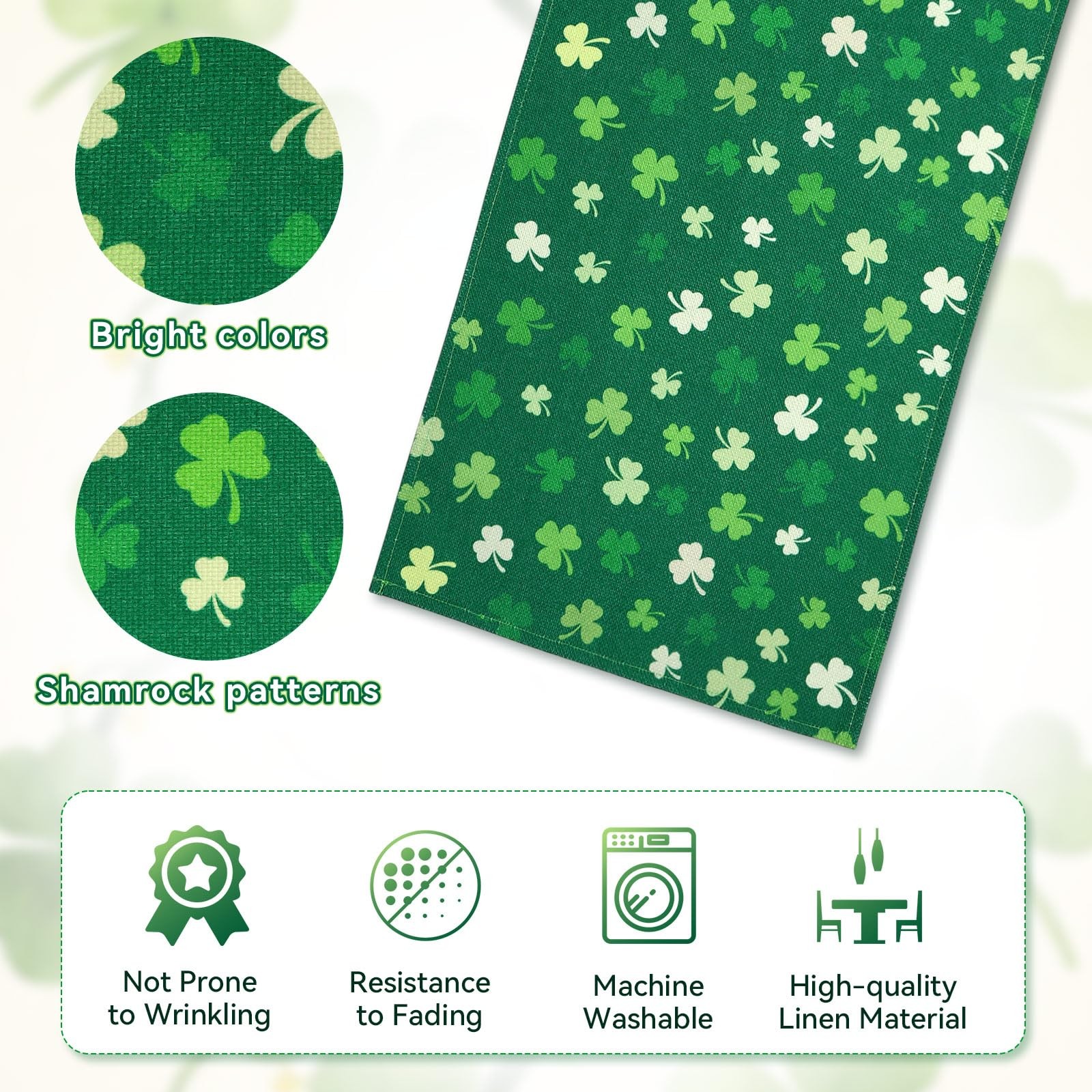 St. Patrick’s Day Shamrock Table Runner, 13 x 72 Inches 13 x 72 inches, Green