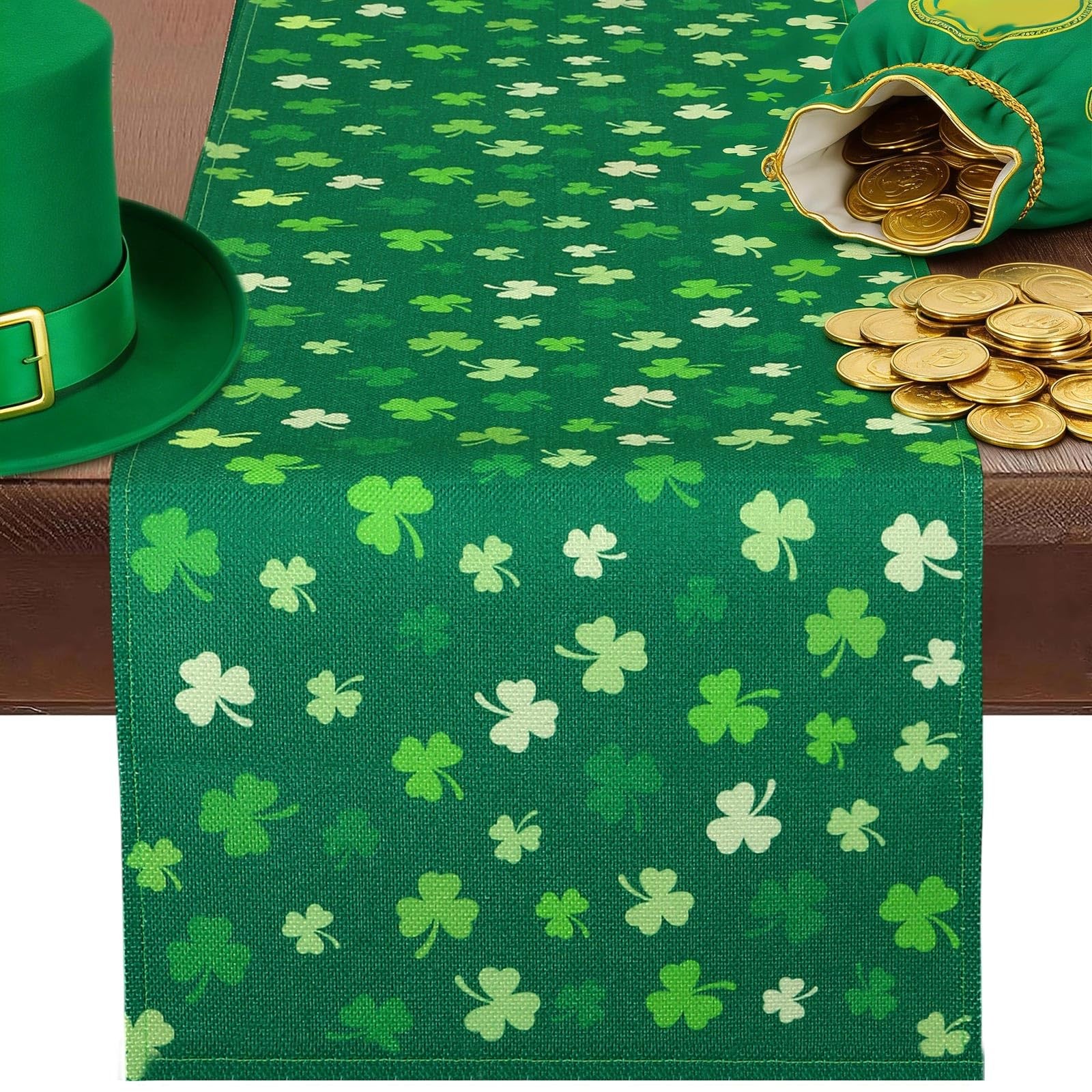 St. Patrick’s Day Shamrock Table Runner, 13 x 72 Inches 13 x 72 inches, Green