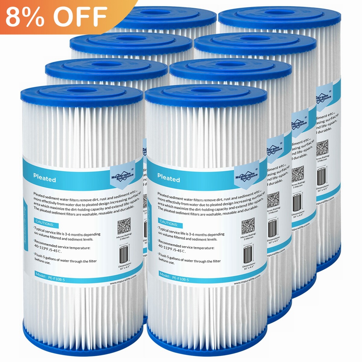 10″ x 4.5″ for Big Blue Whole House Sediment Pleated Water Filter 5/20/50 Micron