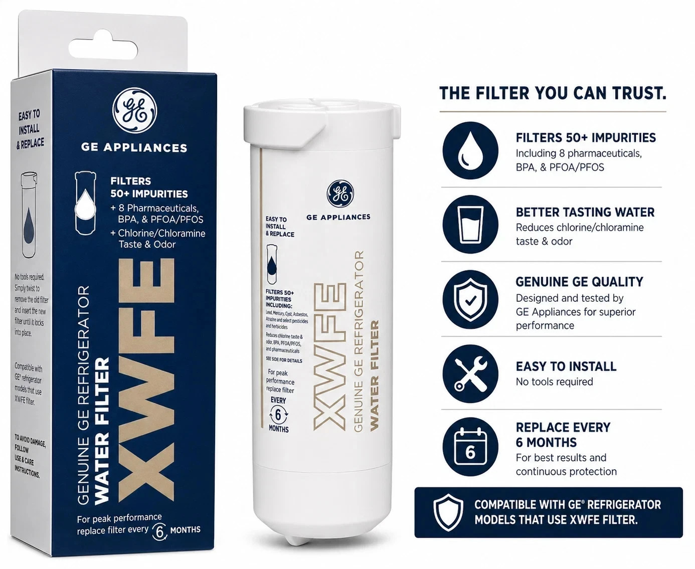 Genuine GE XWFE Refrigerator Filter, New, Factory Sealed – Free Shipping